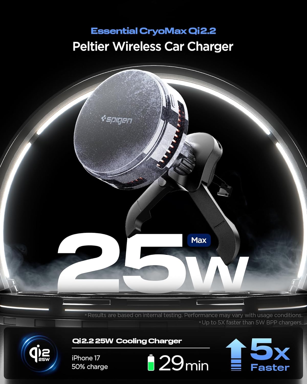 Thumbnail 1 de Spigen Essential CryoMax MagFit Qi2.2 25W chargeur voiture MagSafe avec refroidissement Peltier