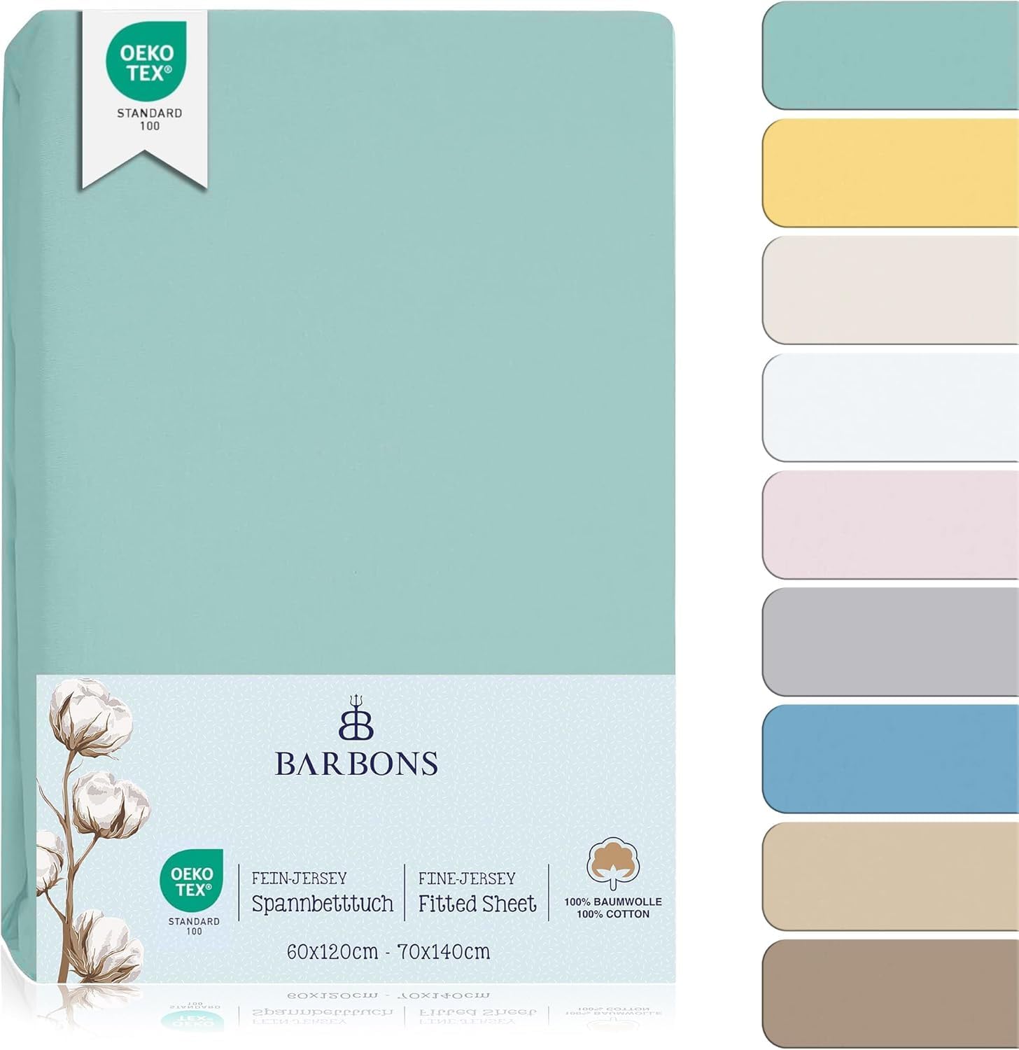 Thumbnail 6 de BARBONS Spannbettlaken für Baby- und Kinderbett 60x120 / 70x140 – 100% Baumwolle Jersey, OEKO-TEX, 2er-Pack Taupe