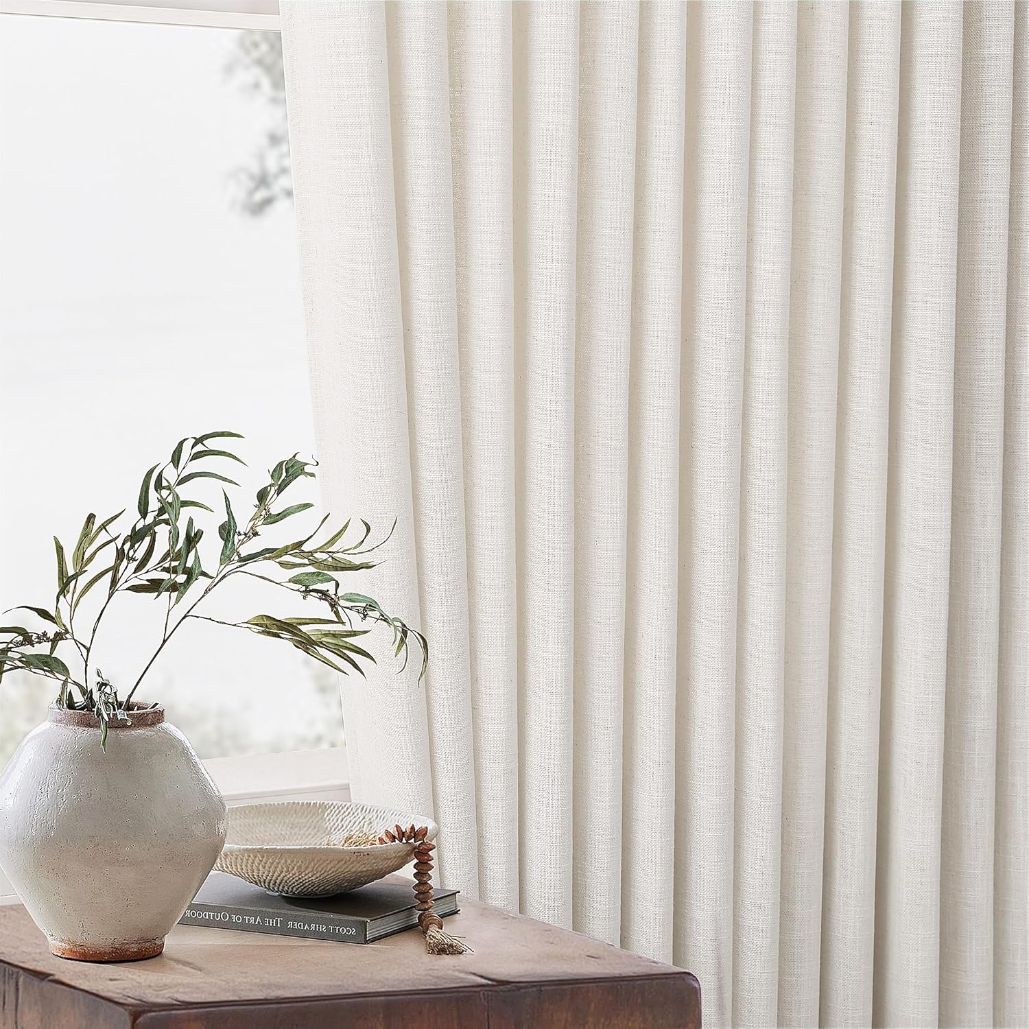 Thumbnail 5 de TWODRAPES 2-Pack Linen Curtains (132-inch length) with Long Pleats for High Ceilings