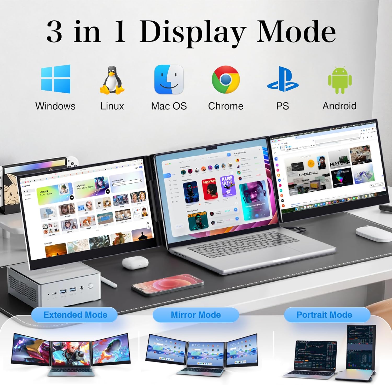 Thumbnail 6 de 15.6" Laptop Screen Extender Ultra-Thin 1080P FHD IPS Dual/Triple Portable Monitor (USB-C/HDMI Plug & Play)