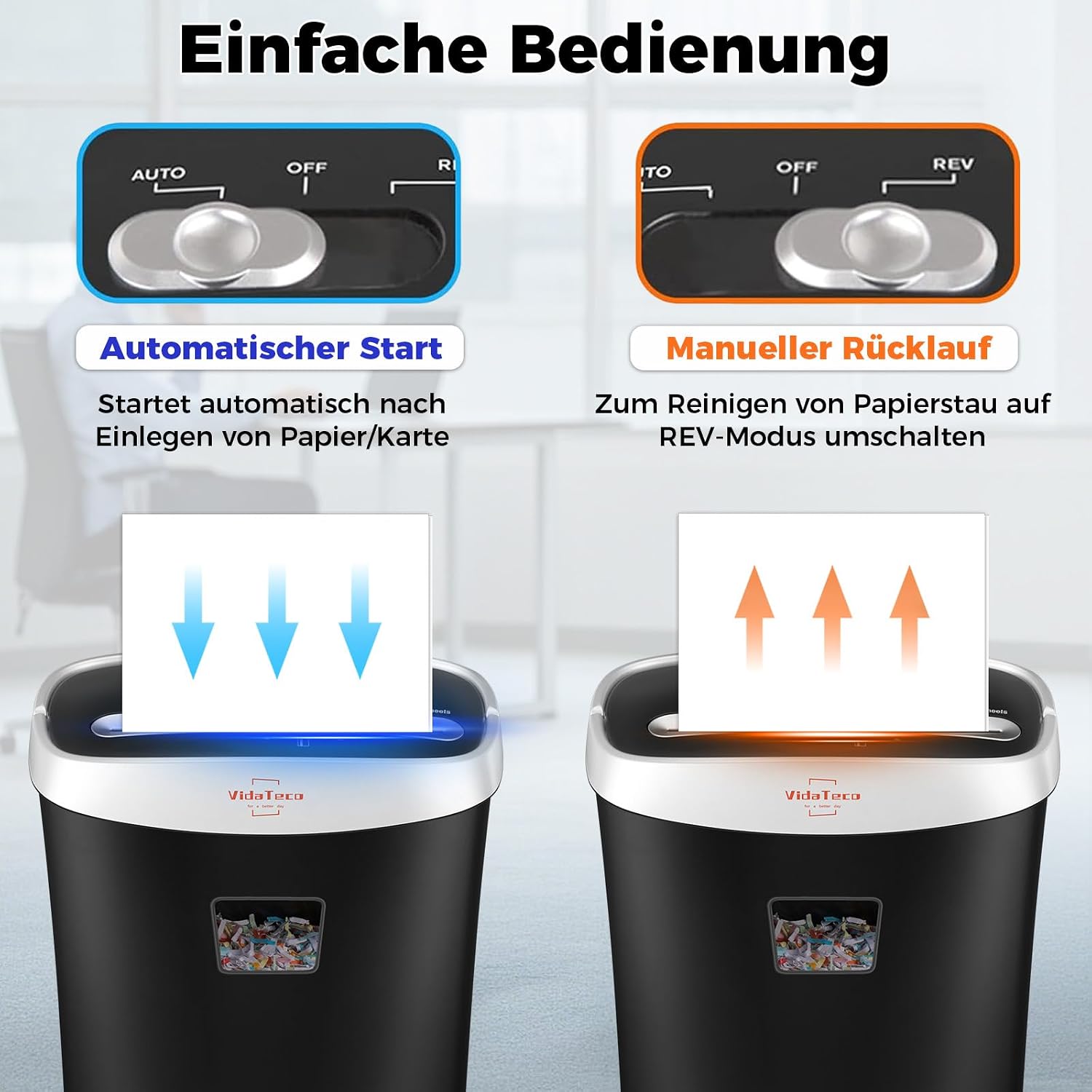 Thumbnail 4 de VidaTeco Schredder Aktenvernichter 10 Blatt Kreuzschnitt P-4, 15L – ideal fürs Home Office