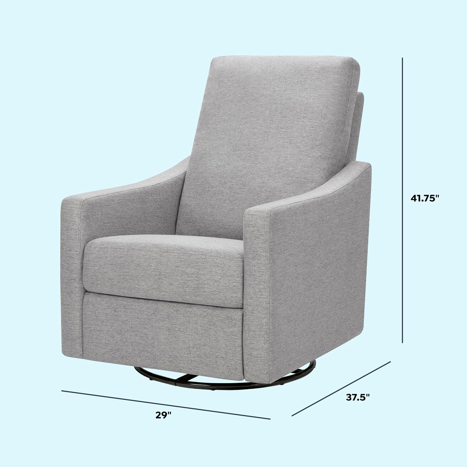 Detalle de DaVinci Jonah Swivel Glider Recliner, Frost Grey Polyester, Manual Recline