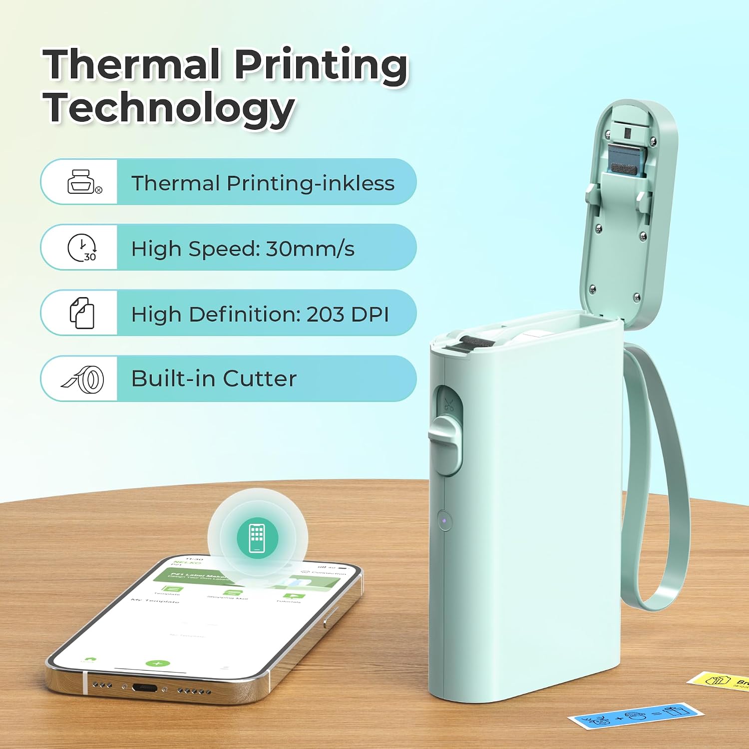 Detalle 1 de Nelko P21 Bluetooth Label Maker, Inkless Thermal Printing, Green