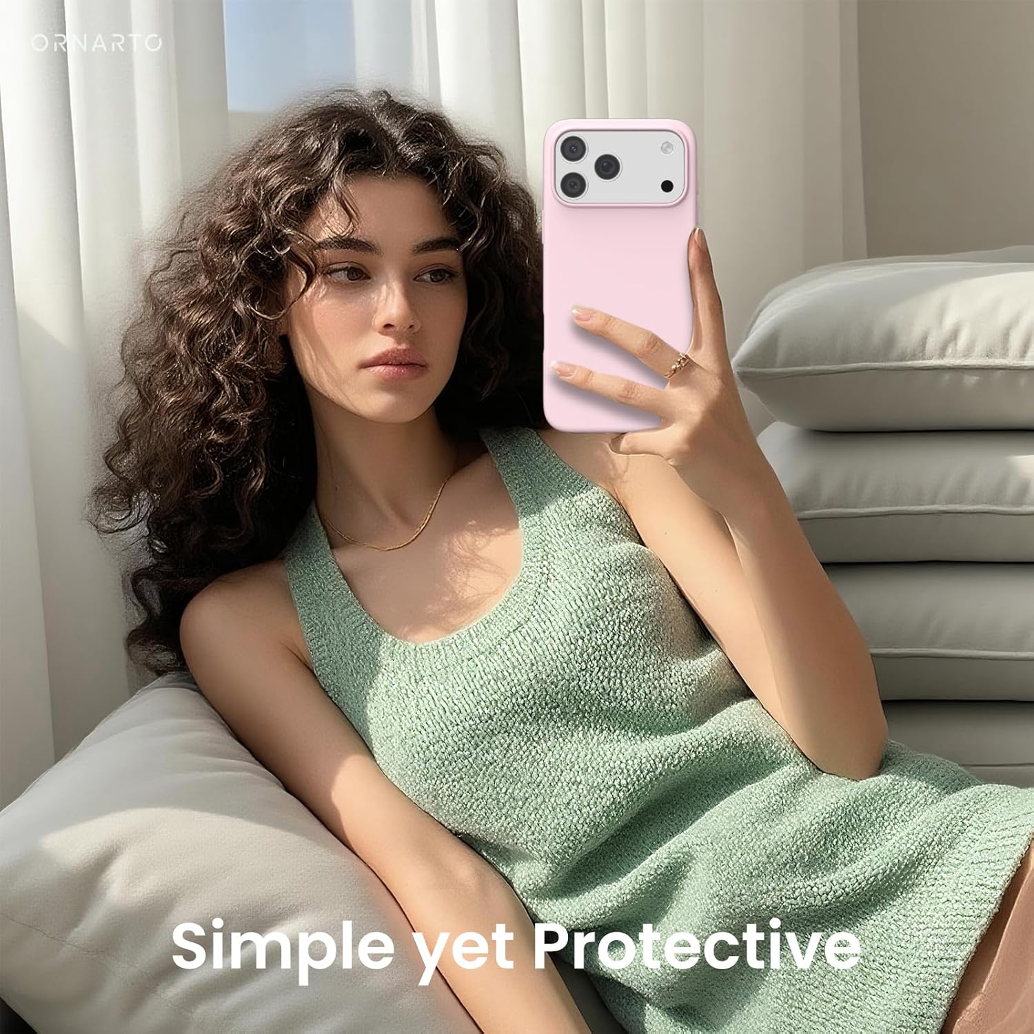 Thumbnail 5 de ORNARTO Liquid Silicone Case for iPhone 17 Pro Max (6.9) — Slim 3-Layer, Chalk Pink