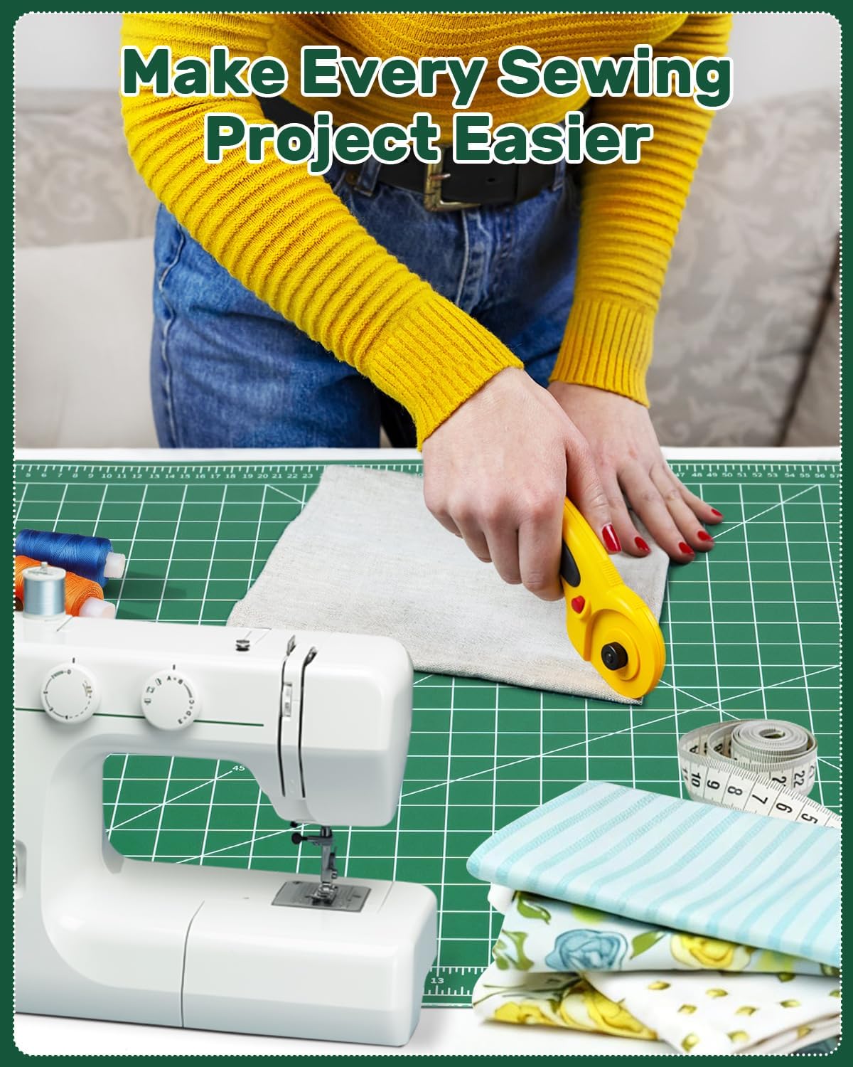 Thumbnail 3 de Tujurich Self Healing Double-Sided Cutting Mat, 23" x 35" (Rotary & Craft Use), Green