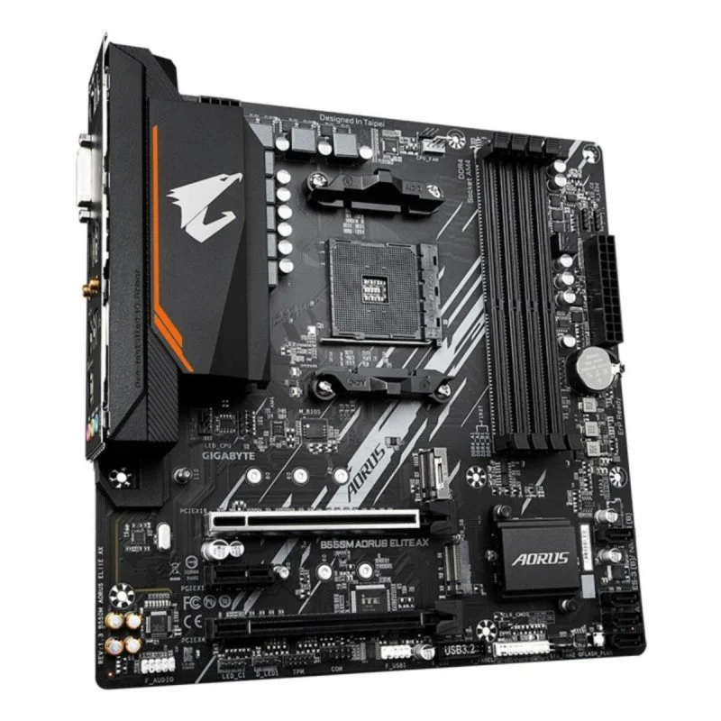 Detalle 2 de Gigabyte B550M AORUS ELITE AX WiFi 6E: Placa base MicroATX para Ryzen en formato compacto
