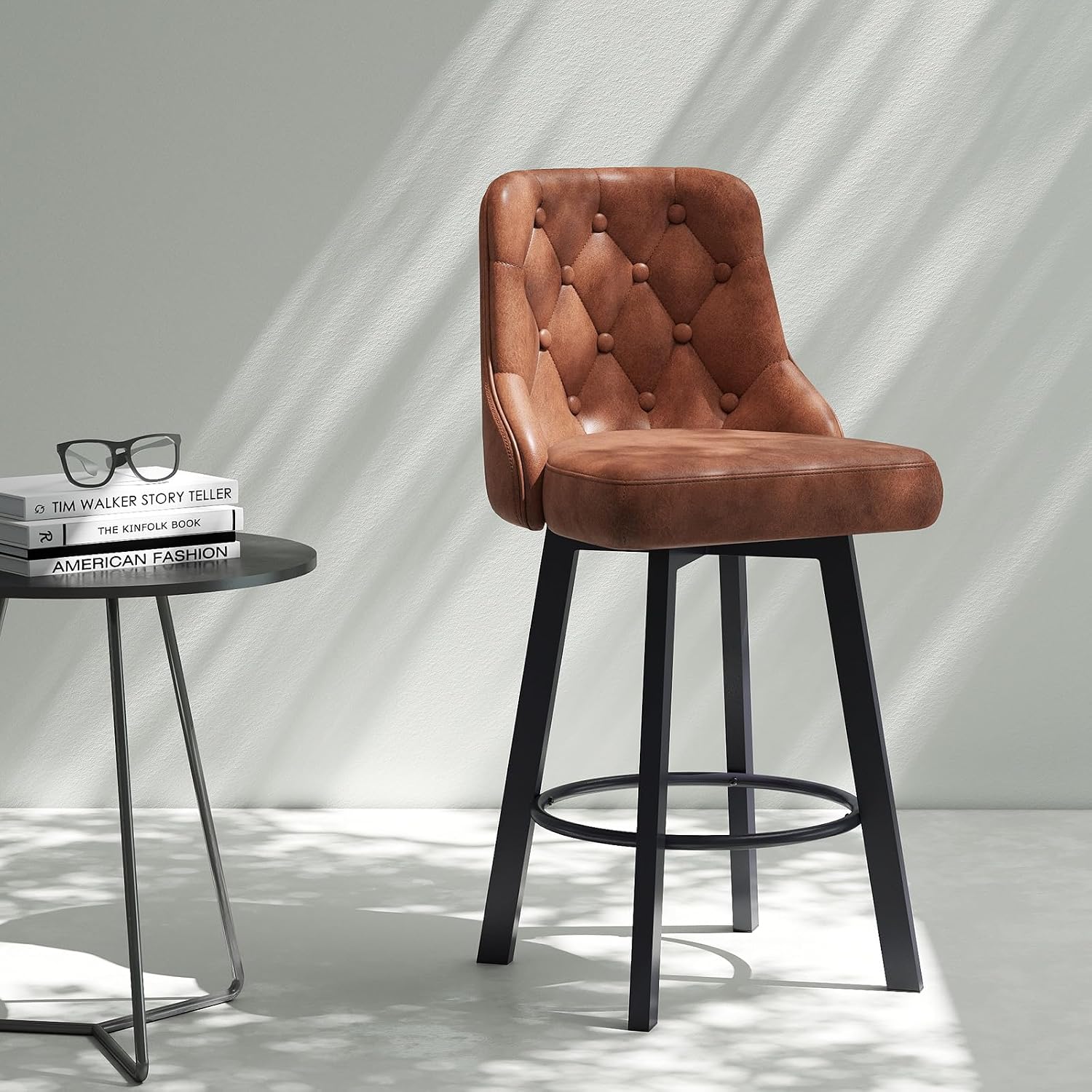 Detalle de Youhauchair YC-8051CBR1PC Bar Stool, Brown PU Leather, 360° Swivel