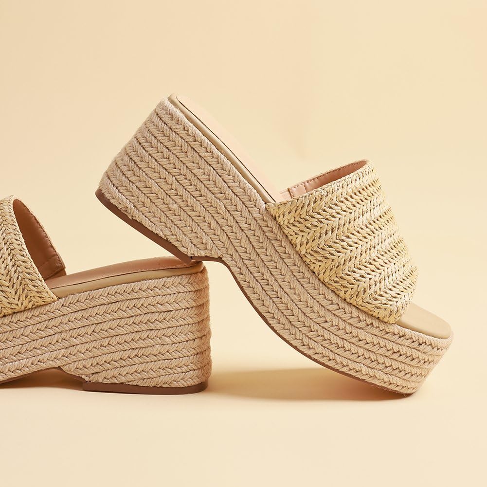 Detalle 2 de EQAUDES Platform Slip-On Espadrille Sandals for Women (Open Toe, Wedge/Flatform)