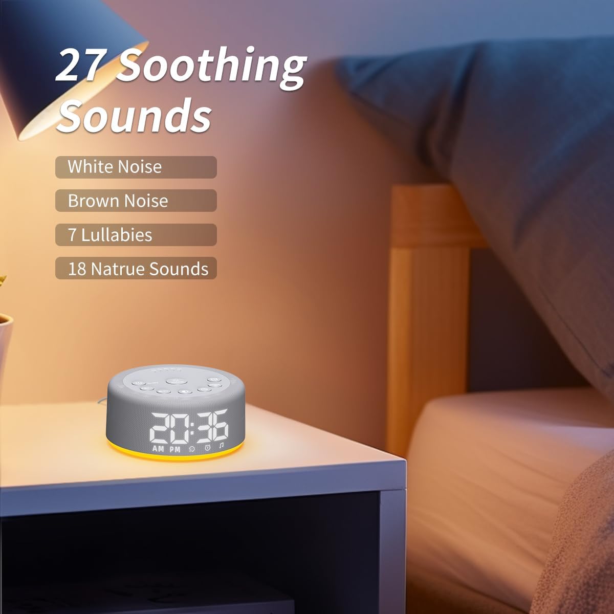 Detalle de Sound Machine Alarm Clock with 32-Level Volume, 12-Color Night Light