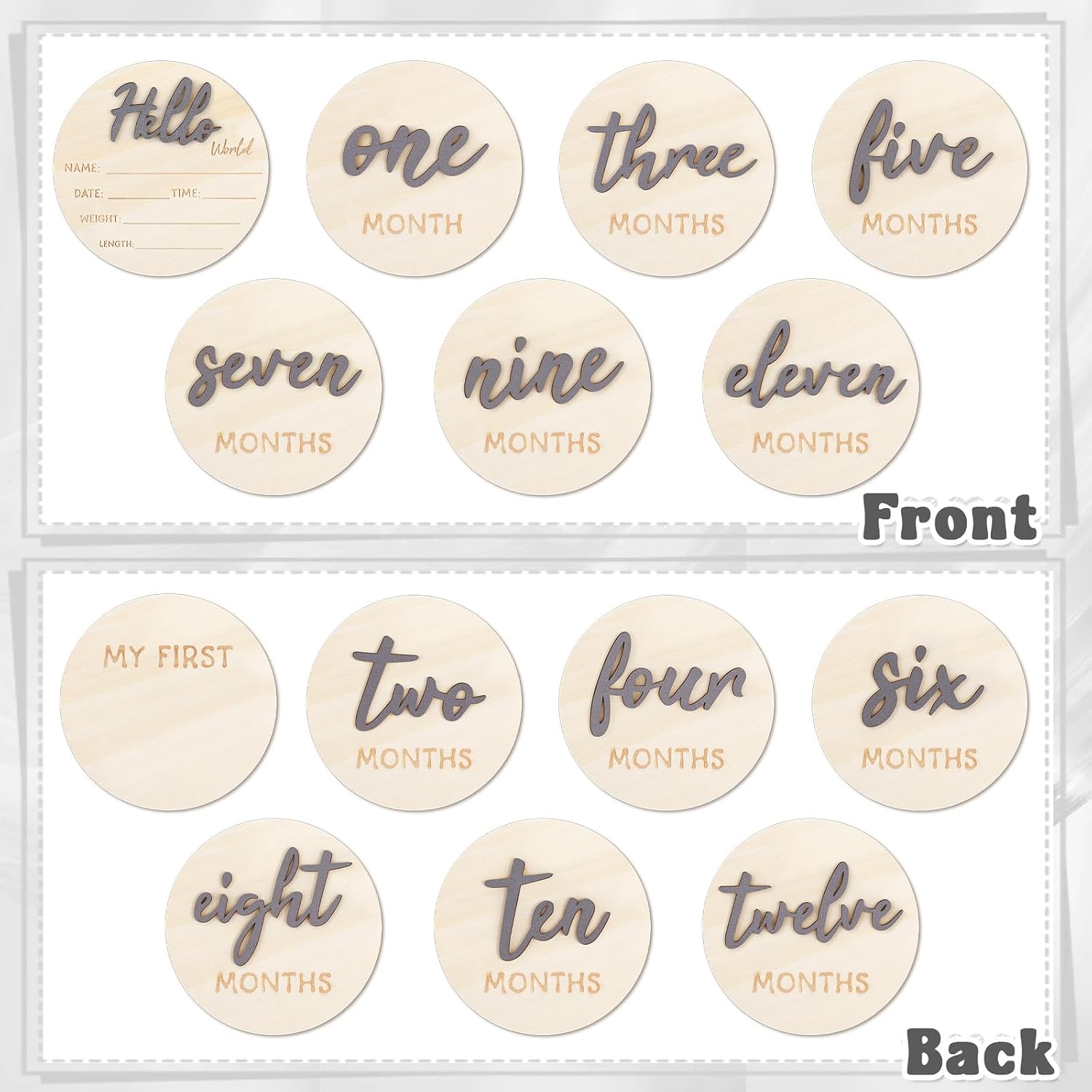 Detalle de Wooden Baby Milestone Signs, 16-Piece Monthly and Holiday Set