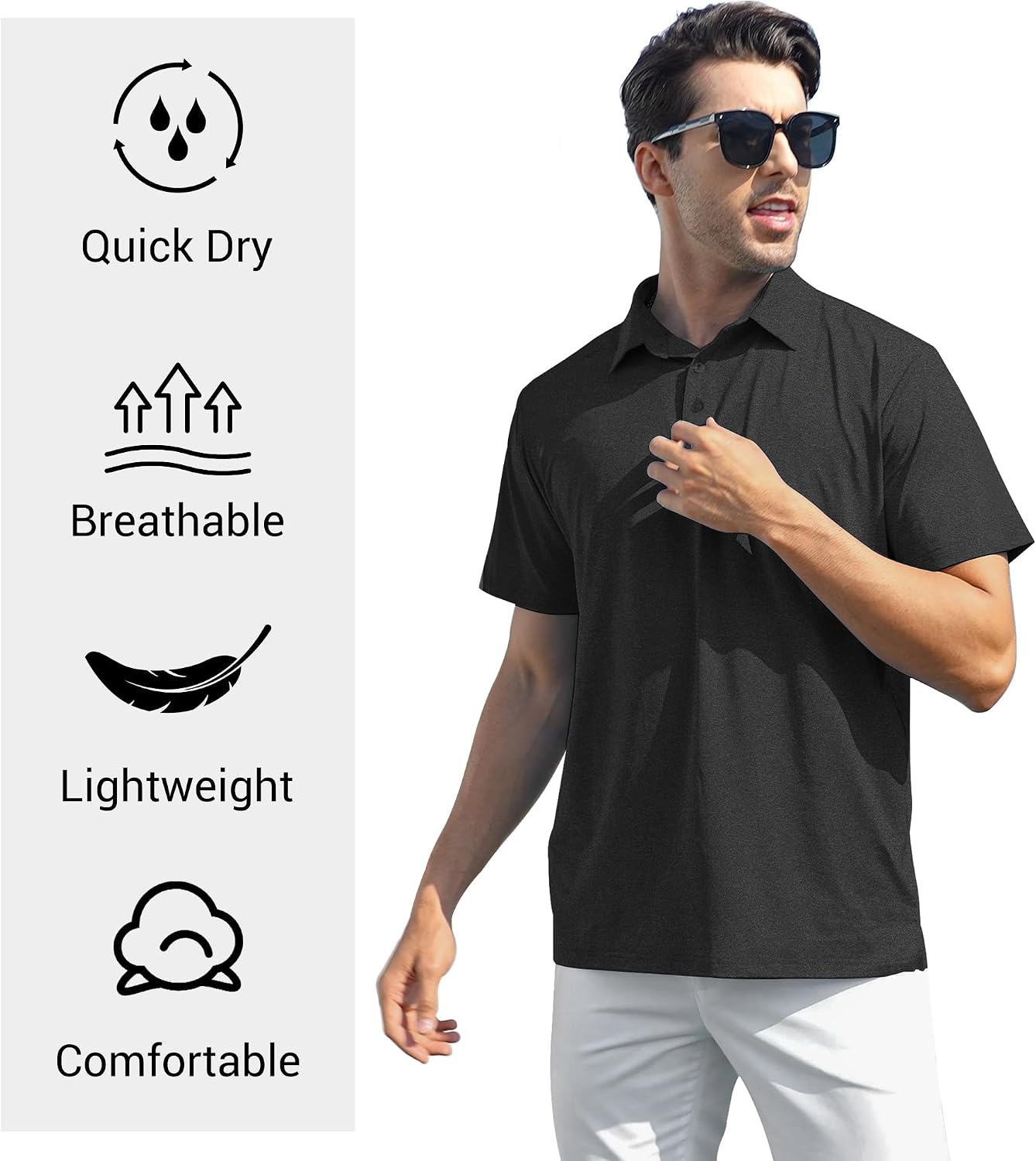 Detalle 2 de MLYENX Men’s Quick-Dry Golf Polo Shirt, Short Sleeve, Moisture-Wicking