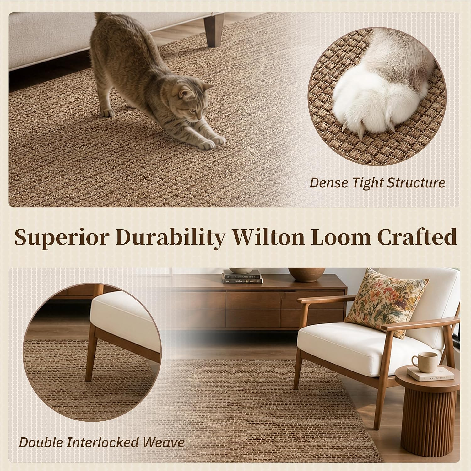Thumbnail 3 de PADOOR 6' x 9' Polypropylene Outdoor Rug, Brown Flat-Woven