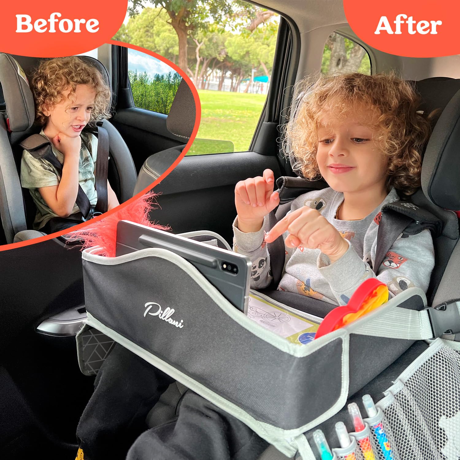 Thumbnail 2 de PILLANI Kids Travel Tray for Car: Car Seat Tray with Activity Sheets, Pens, and Bonus Printable Activities