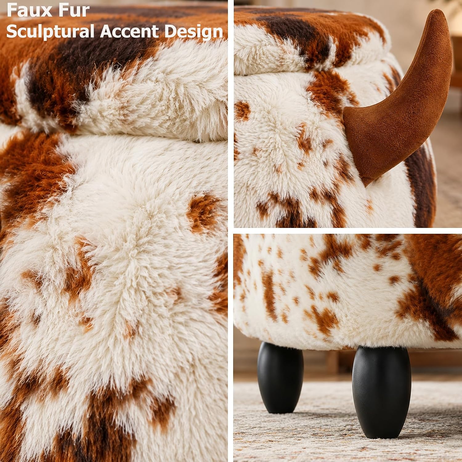 Detalle 2 de Cow-Shaped Storage Ottoman in Faux Fur