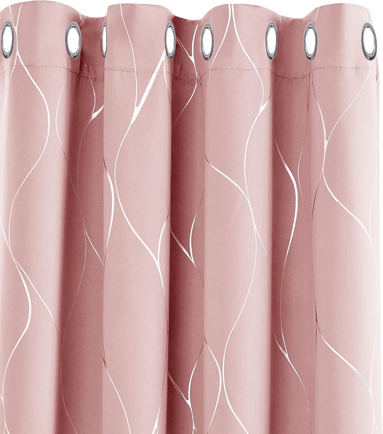 Detalle 2 de Deconovo Silver Wave Foil Printed Blackout Curtains, 66x72 Inch, Beige, One Pair