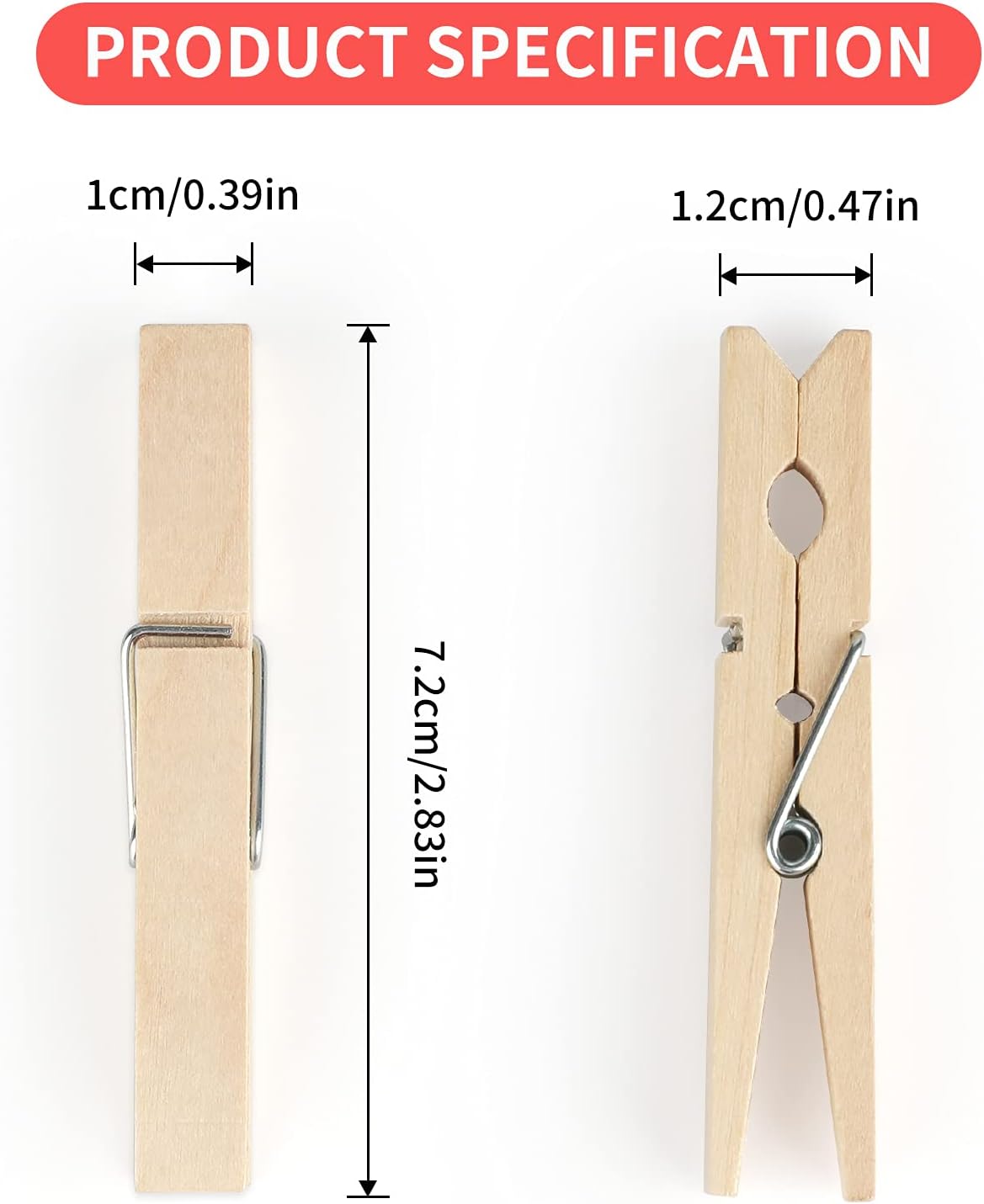 Detalle de jijAcraft 100Pcs Wooden Pegs 7.2cm – Durable, Plastic-Free Clothes Pins for Laundry, Crafts and DIY