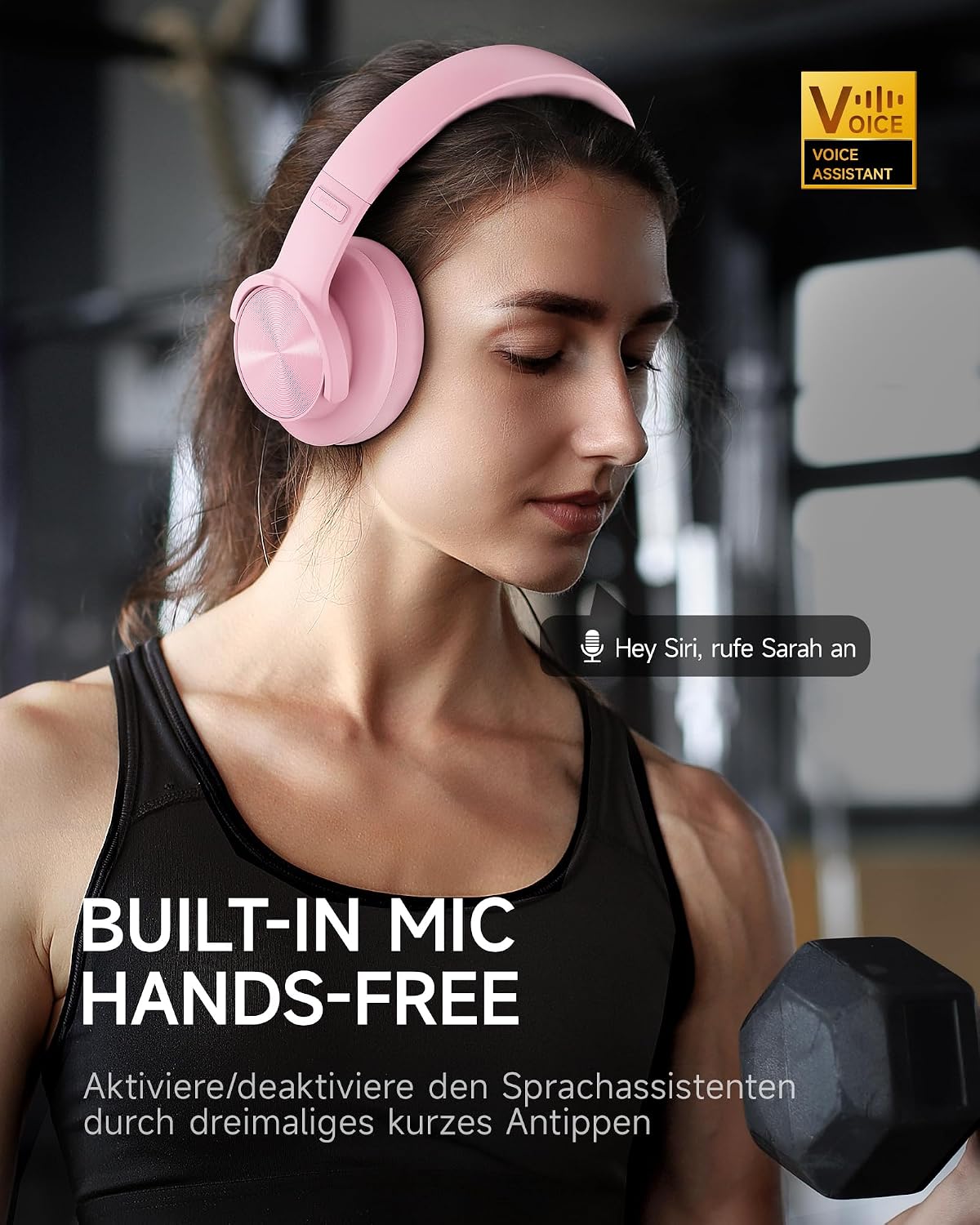 Detalle 2 de Picun B8 Bluetooth-Kopfhörer kabellos (On-Ear/Over-Ear), 3 EQ-Modi, Freisprechen und bis zu 120 Stunden Akku – Rosa