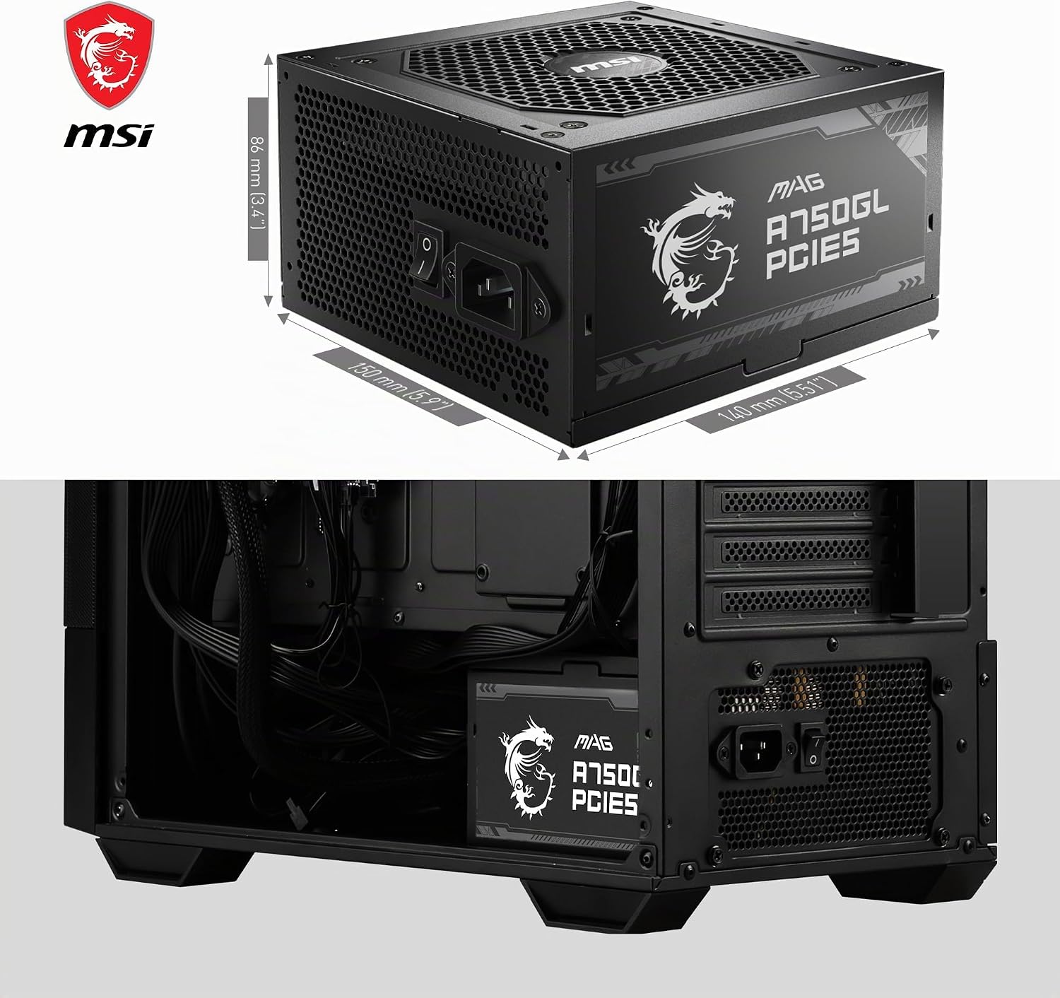 Thumbnail 5 de MSI MAG A750GL: PSU ATX 3.0 da 750W con PCIe 5.0 e modularità completa