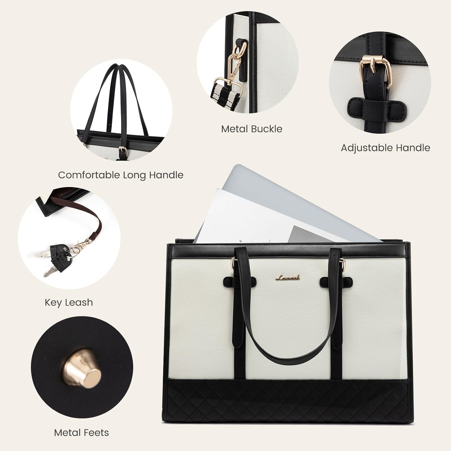 Detalle de LOVEVOOK Laptop Bag for Women 15.6 Inch: Elegant, Practical Tote for Work and Study