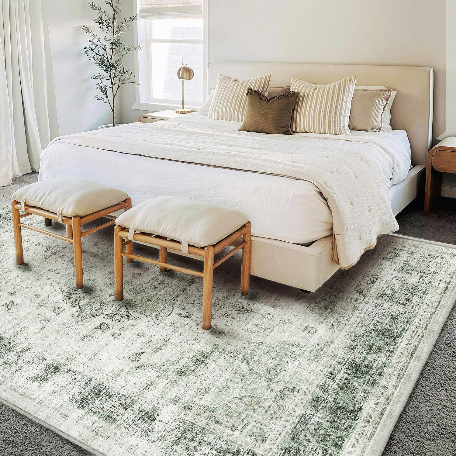 Thumbnail 1 de CHAMPLANT Washable 8x10 Floral Green Area Rug — Non-Slip, Easy Care for High-Traffic Spaces