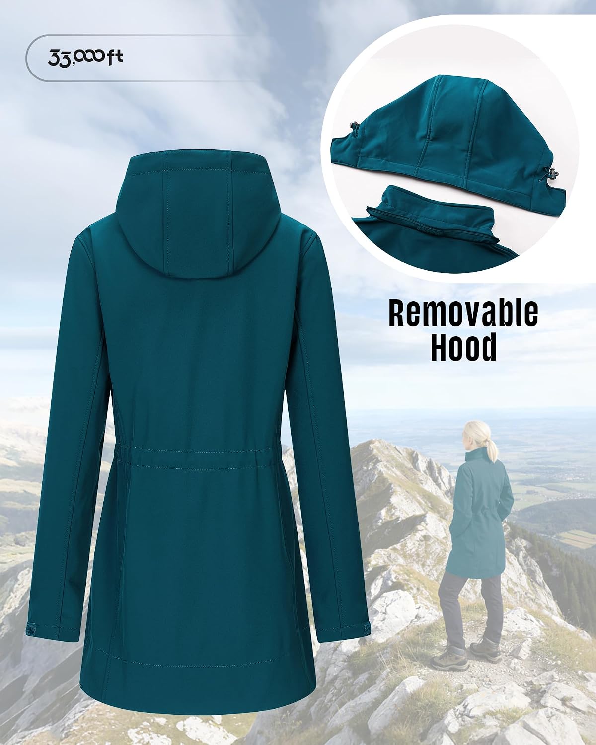 Detalle 2 de 33,000ft Women's Waterproof Softshell Jacket with Fleece Lining and Removable Hood