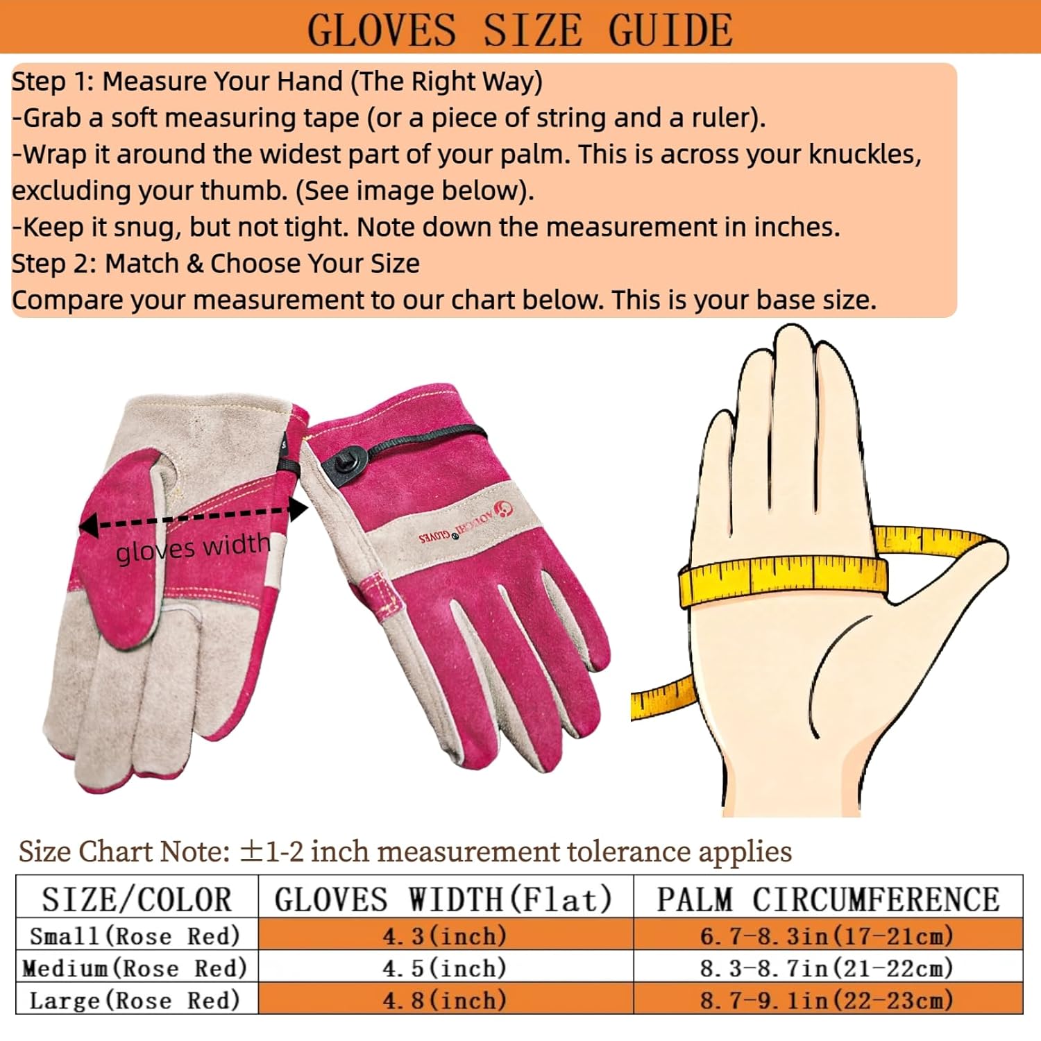 Thumbnail 3 de AOUCHI Women’s Cotton Lined Leather Work Gloves – Rose Trimming, Flexible Cowhide, Medium