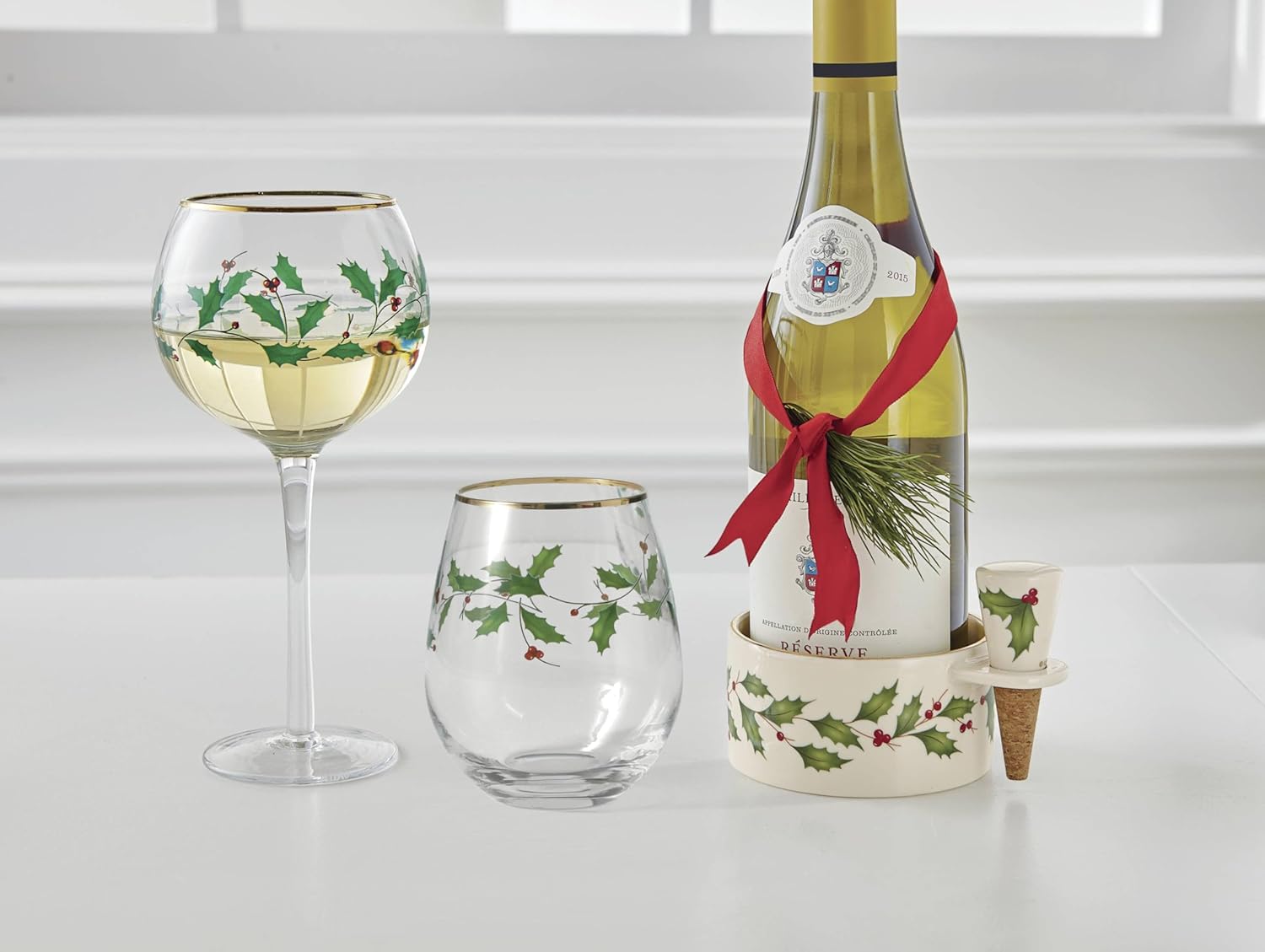 Thumbnail 5 de Lenox Holiday 4-Piece Wine Balloon Glass Set (14 fl oz, Set of 4) with Festive Red Christmas Design