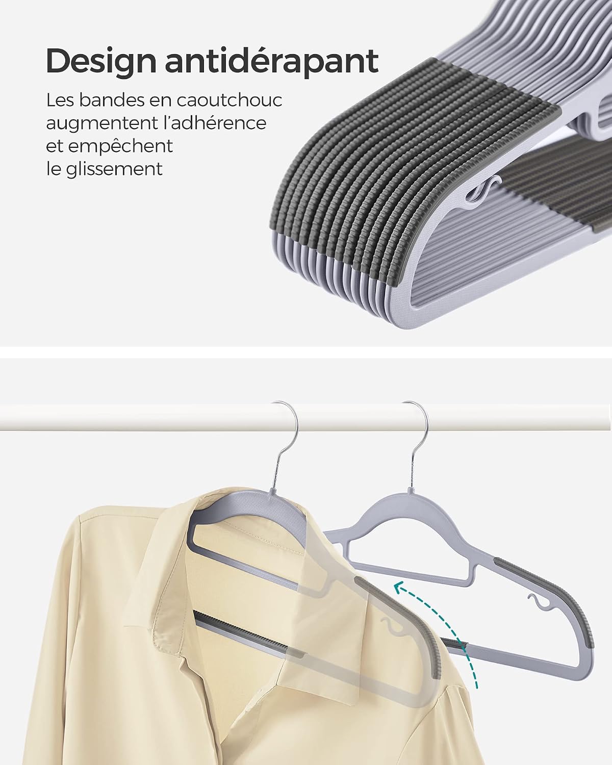 Detalle de SONGMICS CRP20G50 kleerhangers, set van 50, 42 cm, antislip en draaibare haak