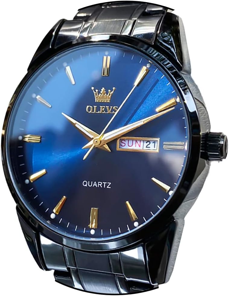 Thumbnail 6 de OLEVS Herrenuhr Goldene Schwarz Edelstahlarmband 40 mm