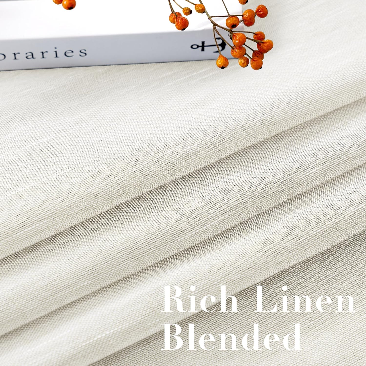 Thumbnail 3 de H.VERSAILTEX Natural Linen Semi Sheer Curtains (Set of 2) with Nickel Grommets, 52 by 108 Inch, Ivory