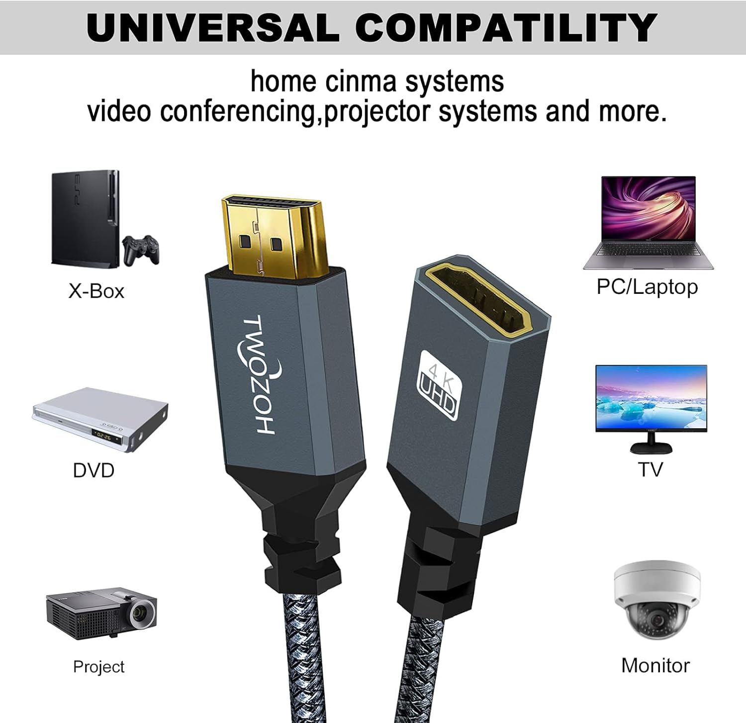 Thumbnail 3 de Twozoh HDMI Extension Cable 3M 4K@60Hz