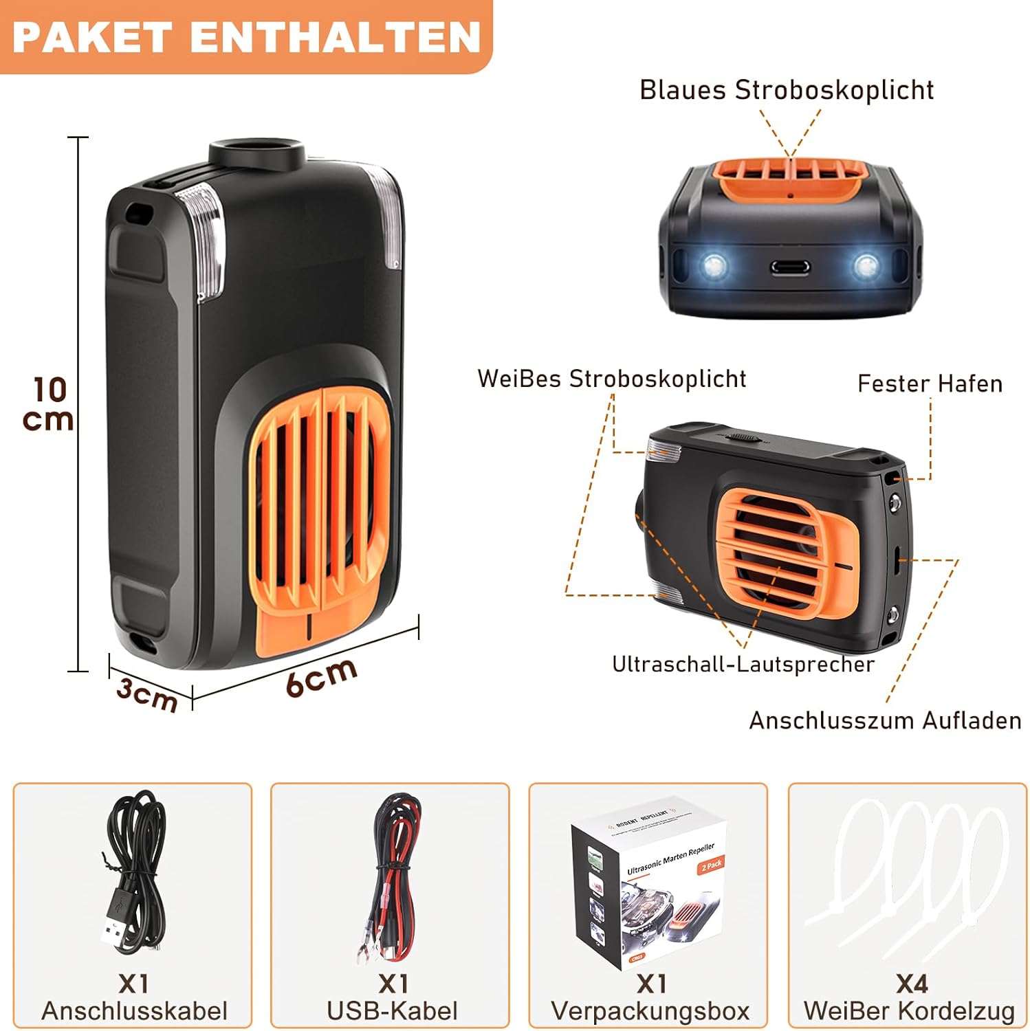 Detalle 1 de Elezenioc Marderabweh Marderschreck – Ultraschall mit Blitzlicht, 2er-Pack