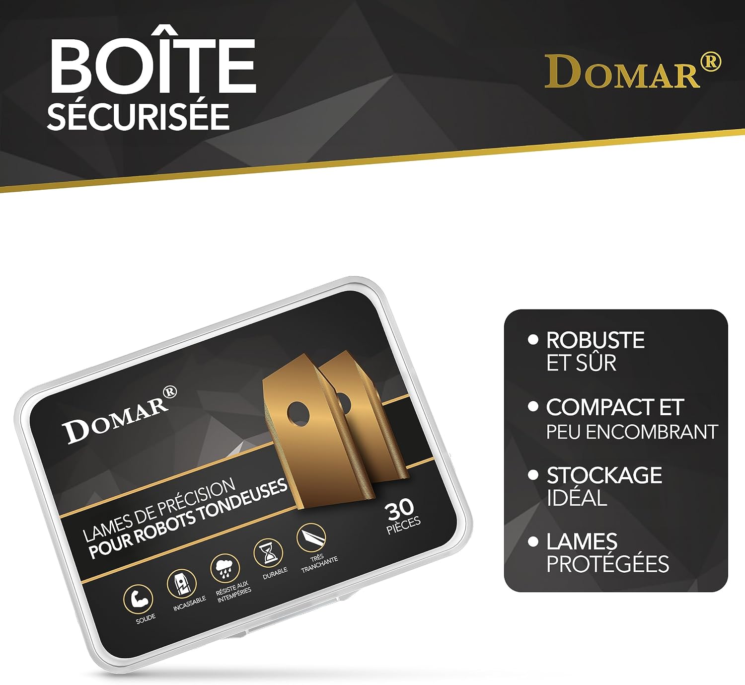 Detalle de Domar – Lames de tondeuses robots longue durée avec vis et lames améliorées (30 pcs) compatibles Husqvarna Automower, Gardena et Yard Force