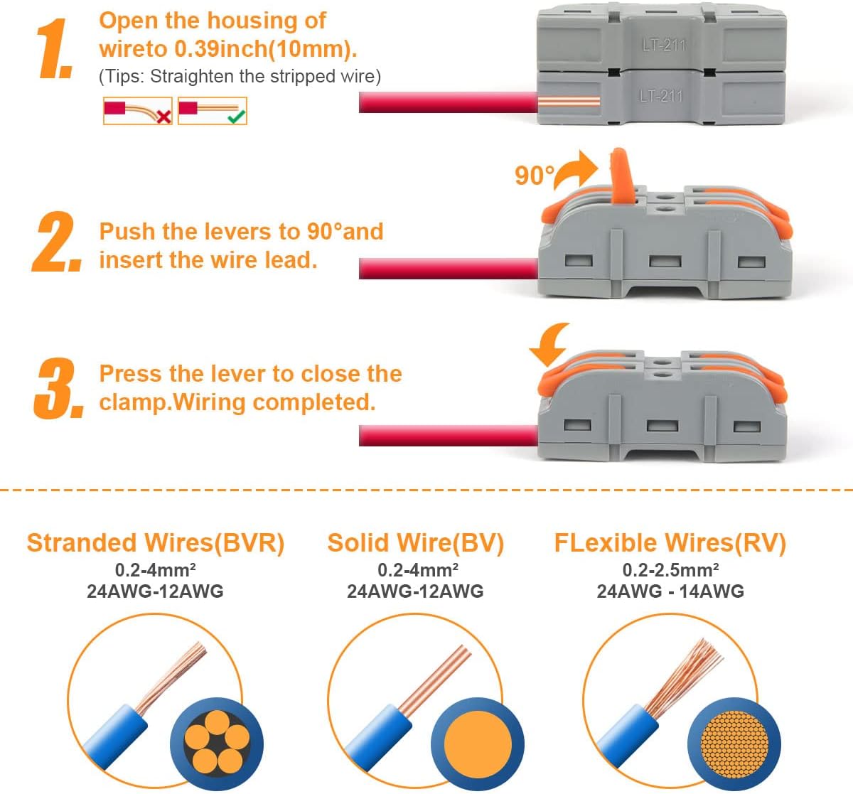 Thumbnail 3 de Flintronic Wire Connectors 34-Pack 2‑Pin Push‑Type Terminal Block 📮
