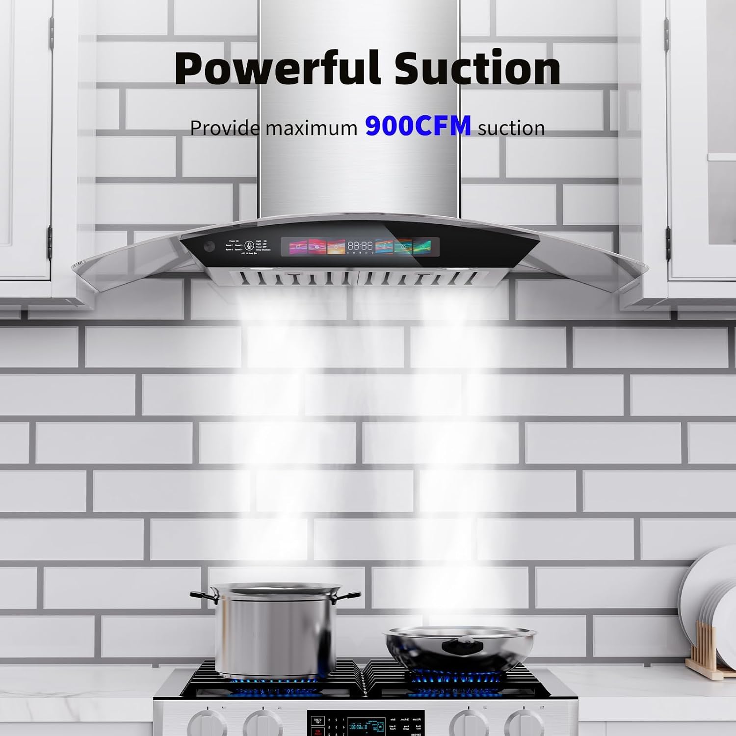 Detalle de BRANO GS01S 36-Inch Wall-Mount Range Hood, 900 CFM, Voice Control