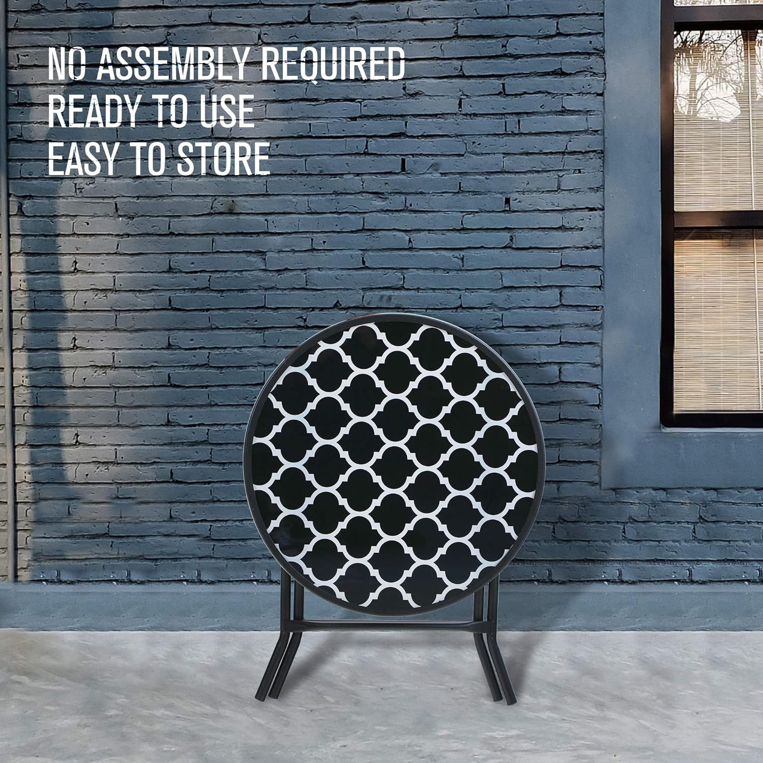 Detalle de PHI VILLA Folding Side Table (Black Grid) – Tempered Glass Outdoor & Indoor Folding Table