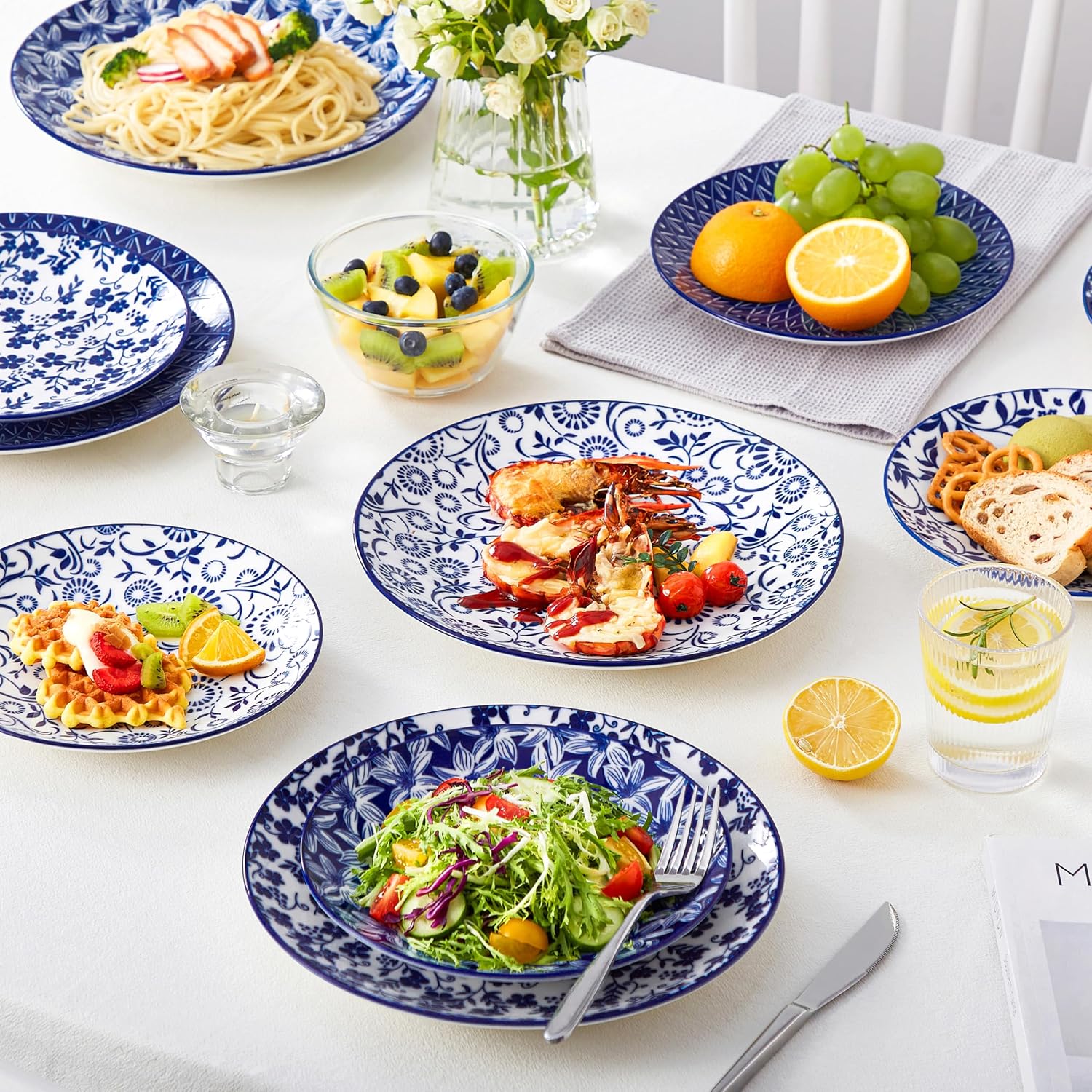 Detalle 2 de vancasso SELENE porseleinen dinerborden, set van 6, handbeschilderd kobaltblauw