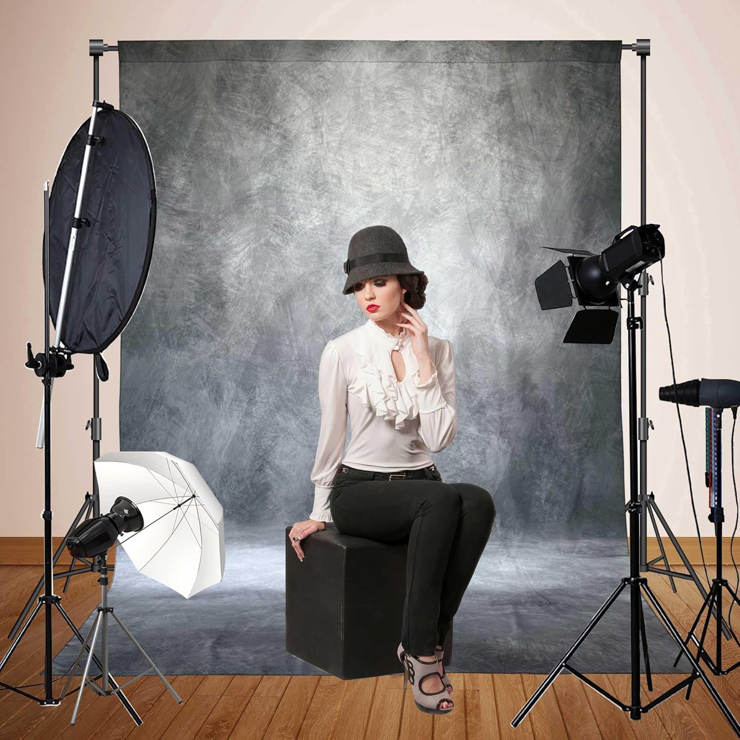 Detalle de Haboke Abstract Professional Photography Backdrop (Grey, 8x12ft) with Top Roller Pocket