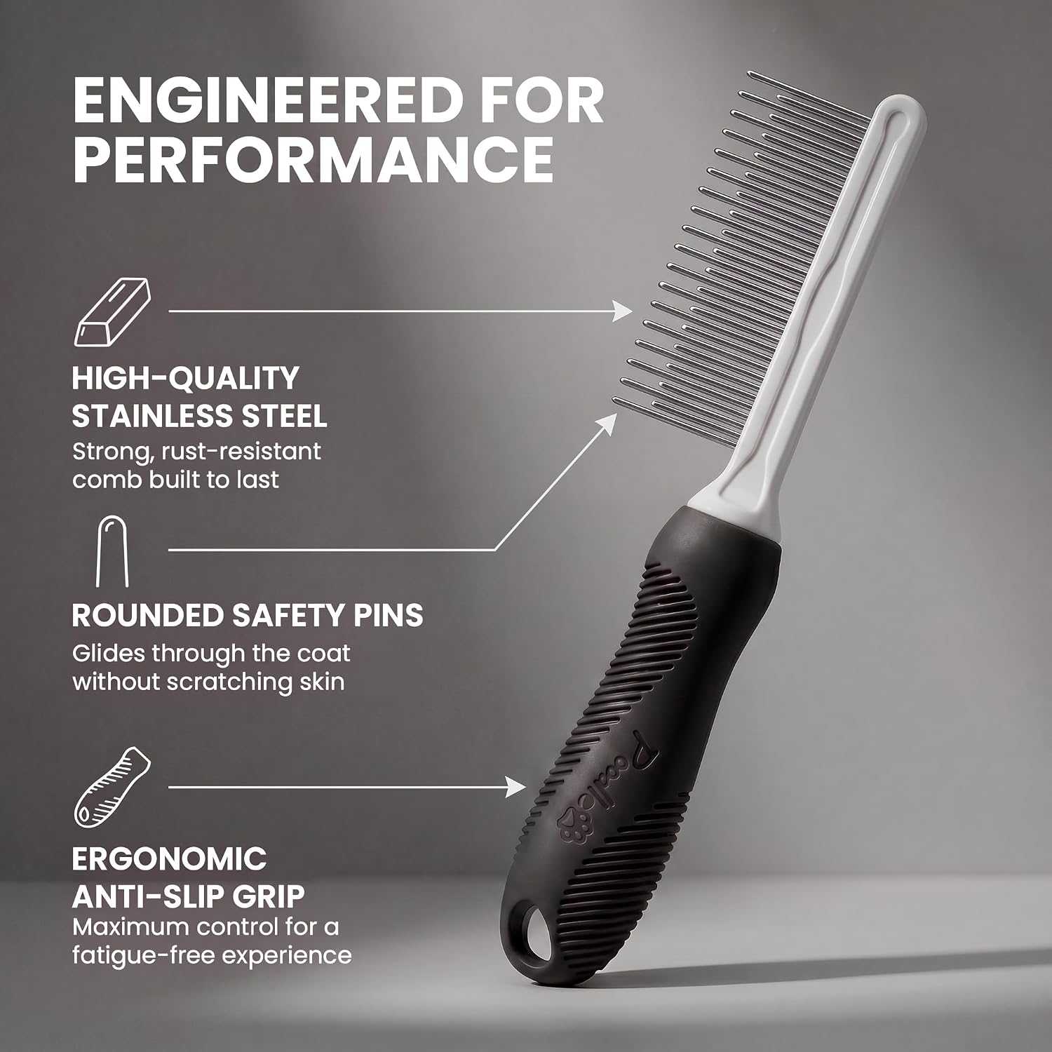 Detalle 2 de POODLIE Pet Grooming Comb with Stainless Steel Teeth