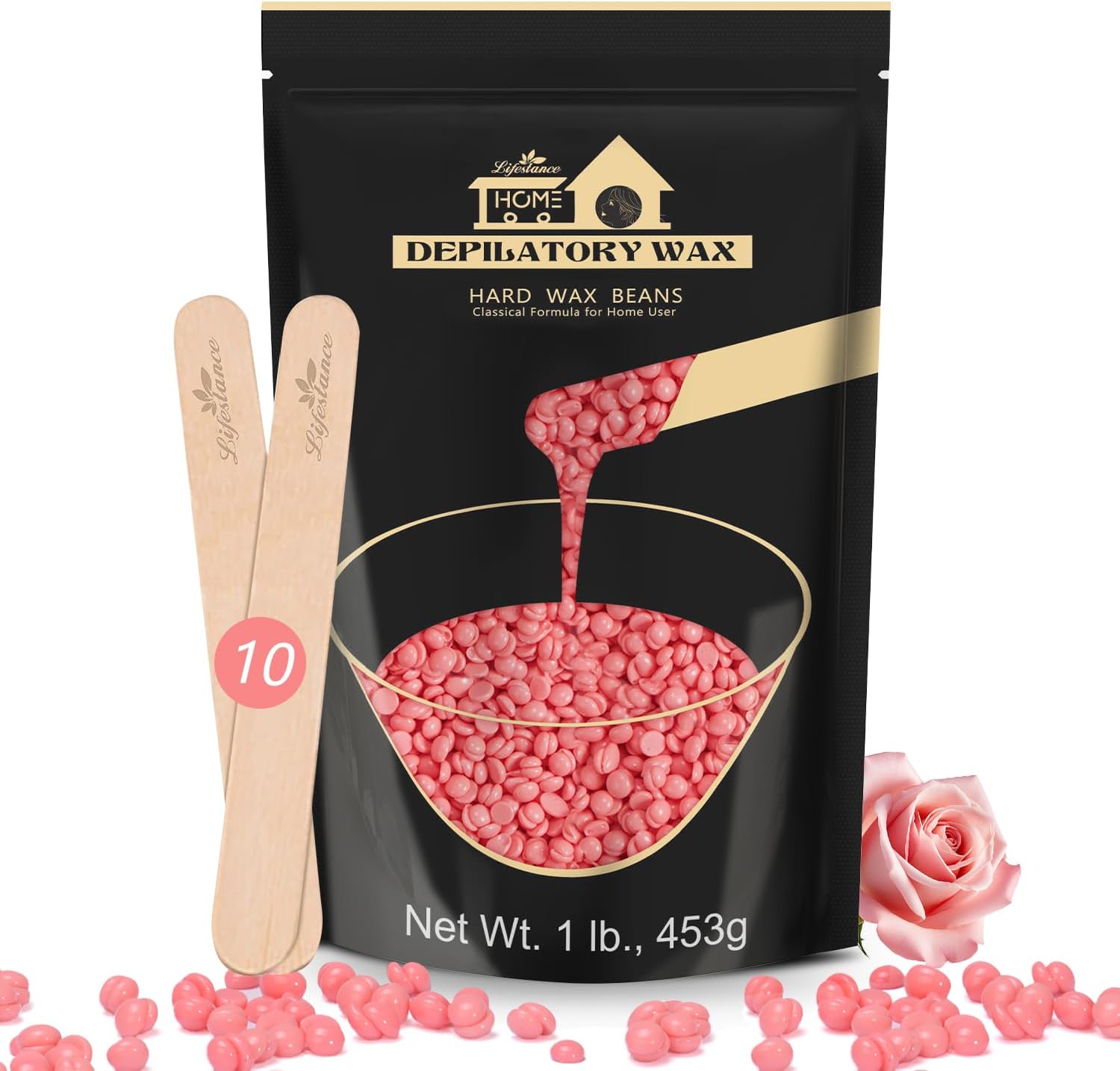 Detalle de Lifestance Cera Ceretta Brasiliana per Bikini 450g Rosa – Kit depilazione domestica con 10 spatole