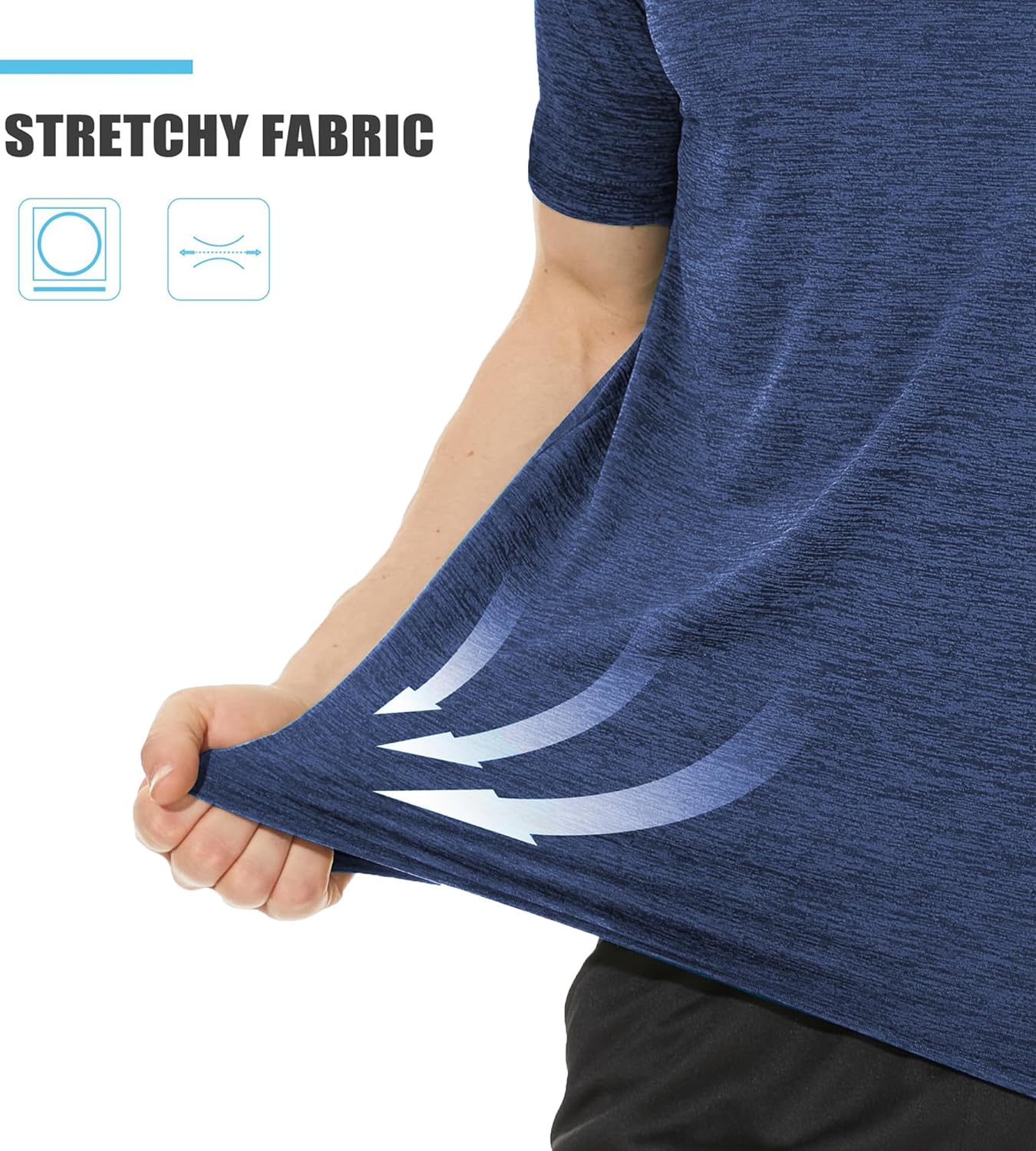 Thumbnail 4 de TACVASEN Herren Meliertes Sport-T-Shirt Kurzarm – Schnelltrocknend, Reflektierende Streifen
