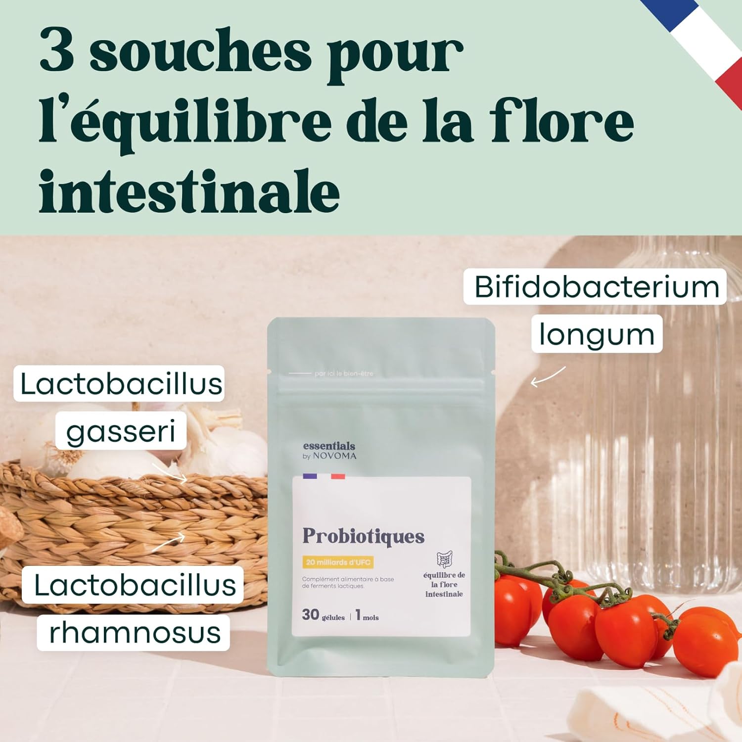 Thumbnail 1 de NOVOMA Probiotique Flore Intestinale – 20 milliards UFC/jour (Lactobacillus gasseri, rhamnosus & Bifidobacterium), 30 gélules vegan