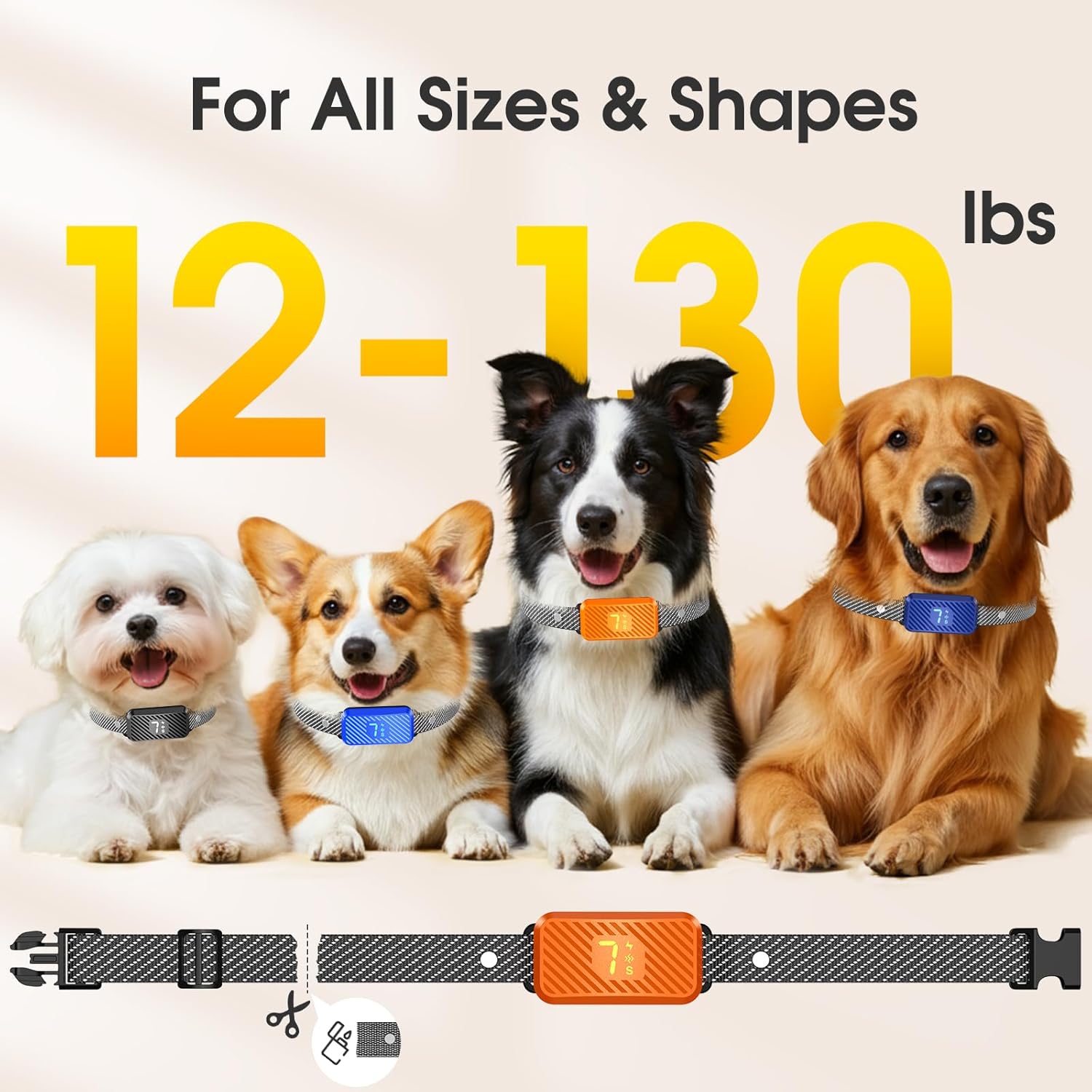Detalle de KJKZO Smart Bark Collar (Rechargeable, Waterproof IP67) with 7 Sensitivity Levels for Small to Large Dogs — Neon Orange