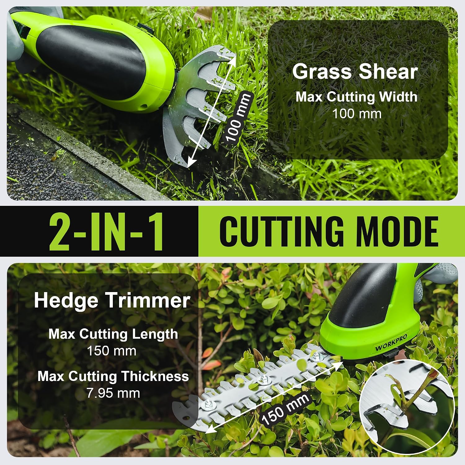 Detalle de WORKPRO 2 IN 1 Cordless Hedge Trimmer 7.2V