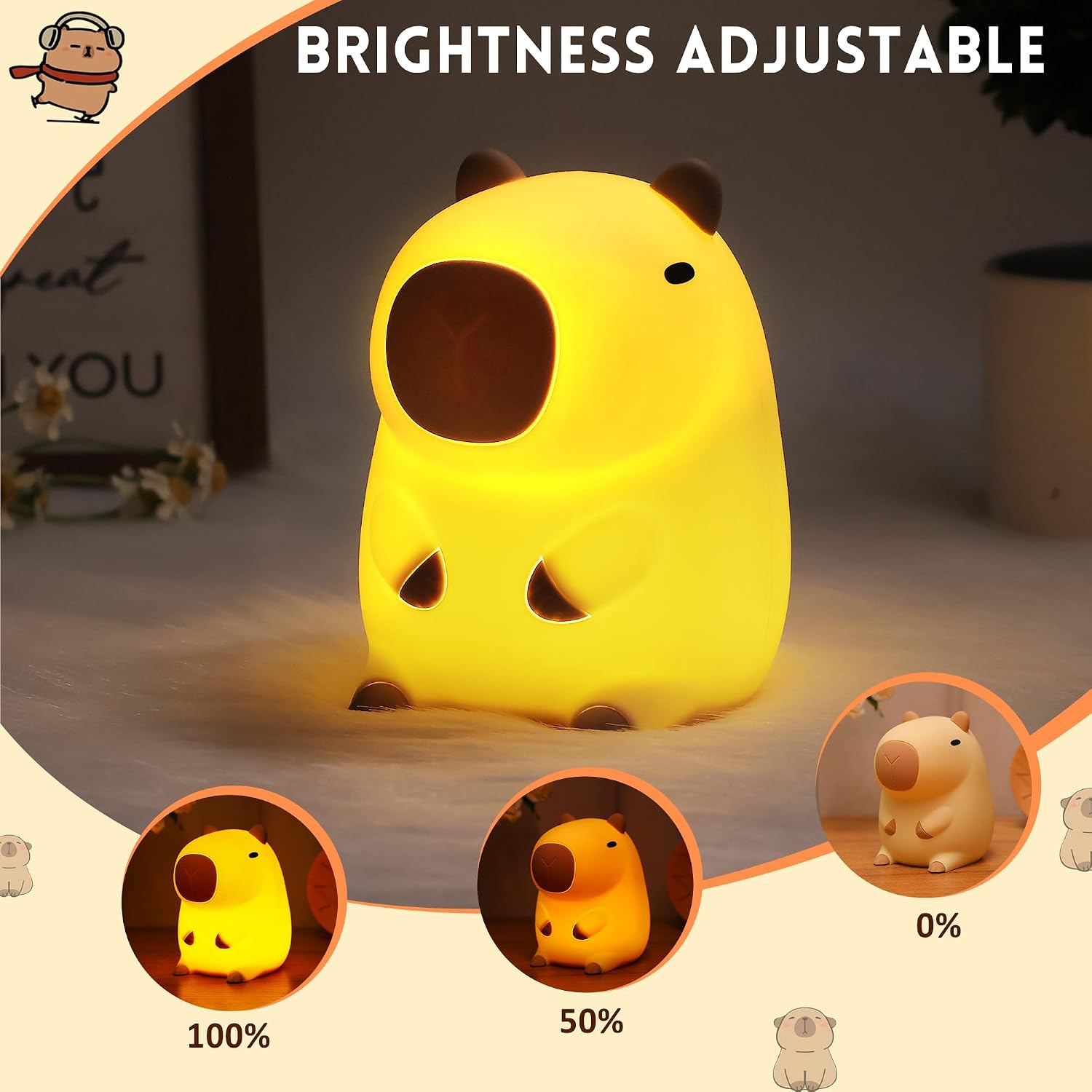 Thumbnail 4 de Okayera Cute Capybara Night Light – Silicone Rechargeable LED Lamp