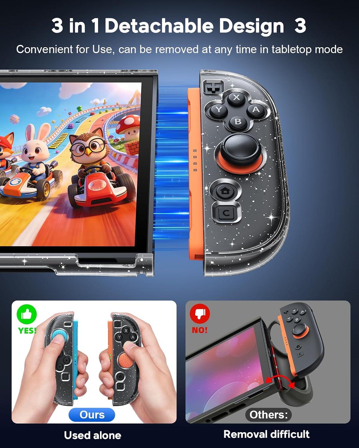 Detalle de FYOUNG Switch 2 Cover Case: Crystal Hard Protective Shell with Glass Screen Protector