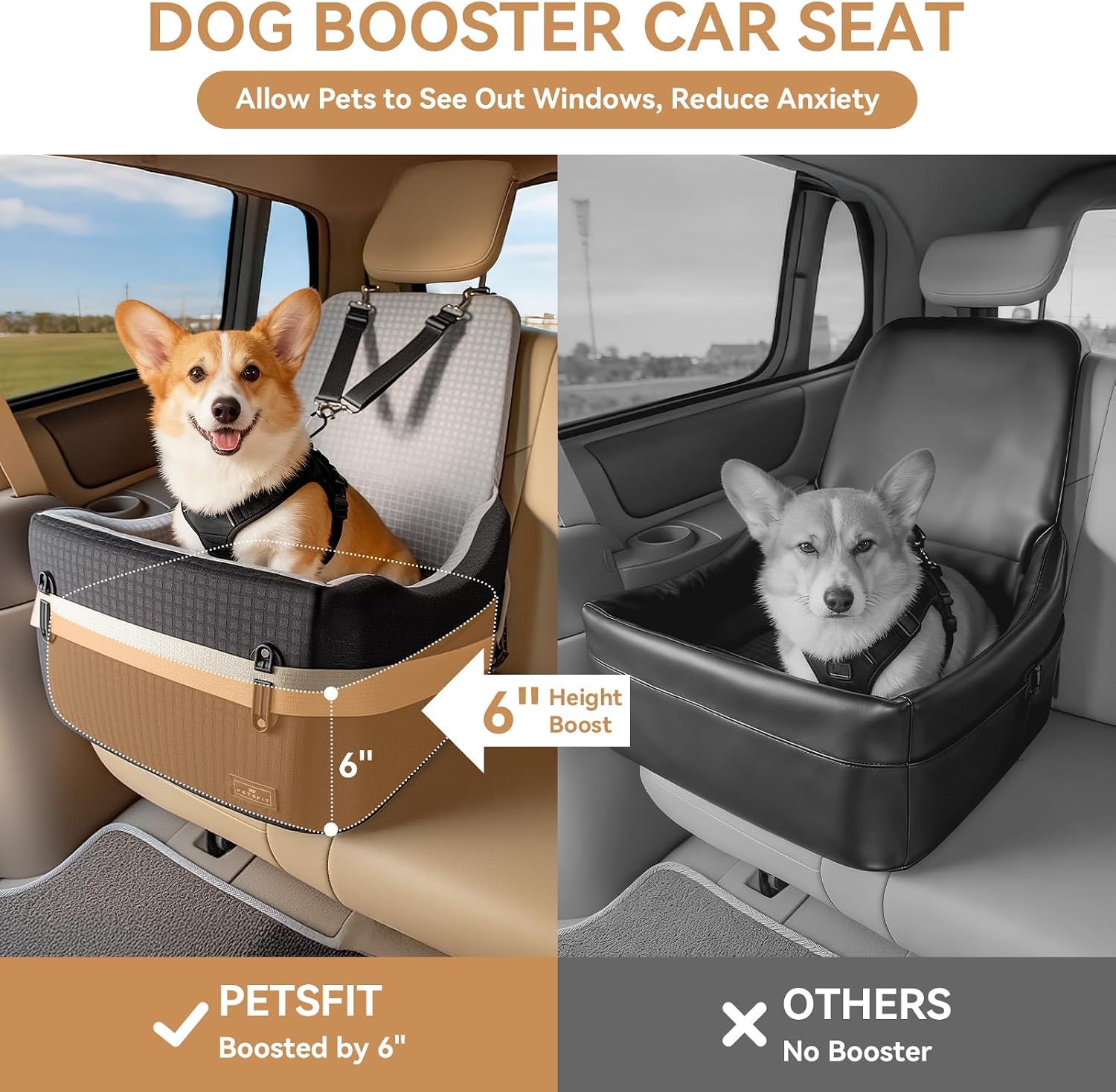 Detalle de PETSFIT Siège Auto pour Chien jusqu’à 15 kg, coussin mémoire de forme 15 cm, housse lavable – Noir & Gris