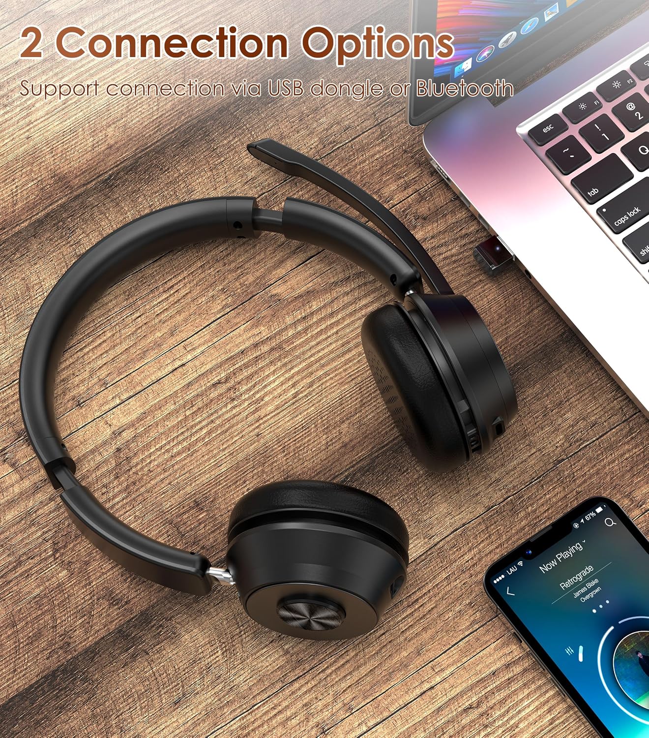 Thumbnail 3 de Wireless Headset with Mic for Work — Noise Canceling Bluetooth Headset with USB Dongle (Black)