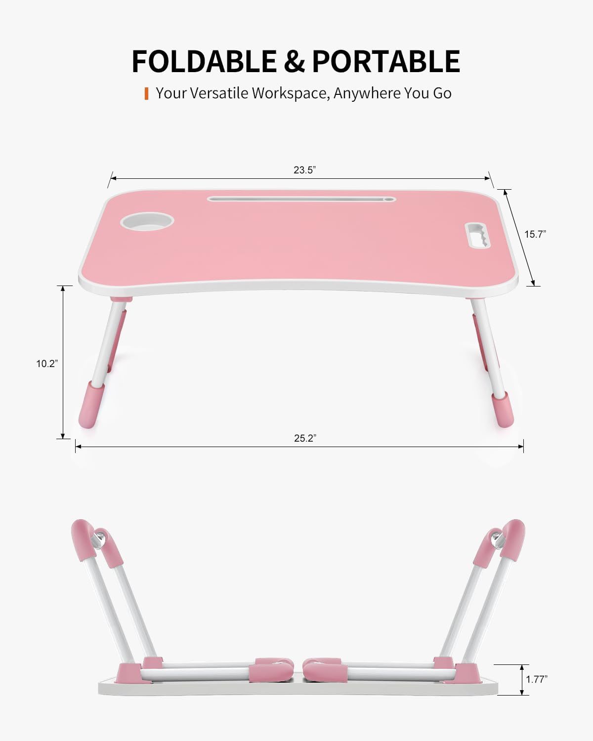 Thumbnail 5 de FISYOD FIS03 Foldable Laptop Table, Pink Lap Desk with Cup Holder