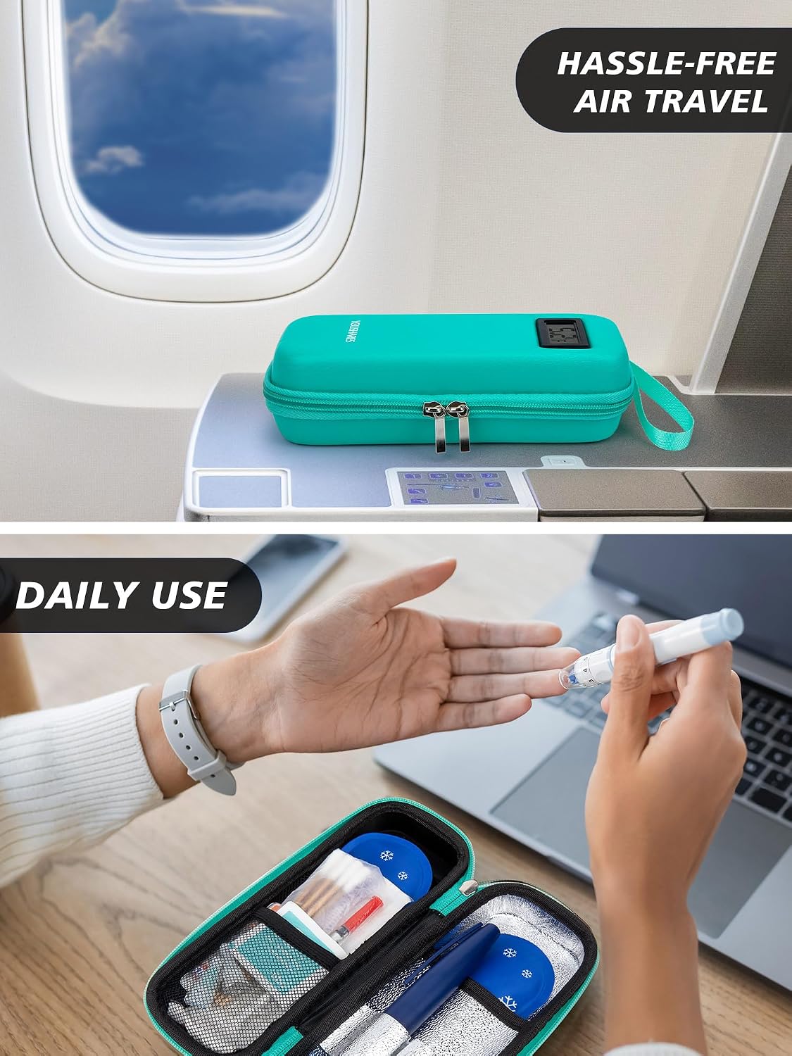 Thumbnail 6 de YOUSHARES Medicine Cool Bag with Temperature Display (Small Insulin Travel Case) with 2 Ice Packs, Green